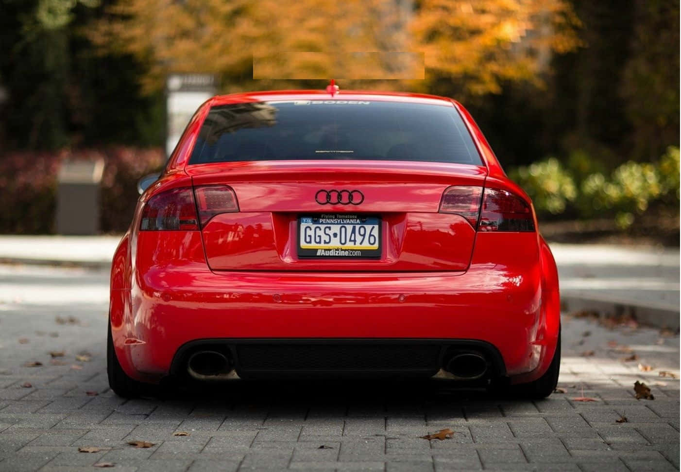 Audi RS4, glossy red, brick sidewalk, HD Desktop Wallpaper