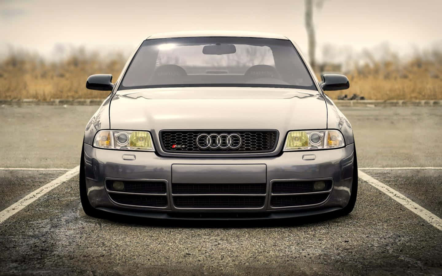Audi RS4, silver, lowered suspension, HD Desktop Wallpaper
