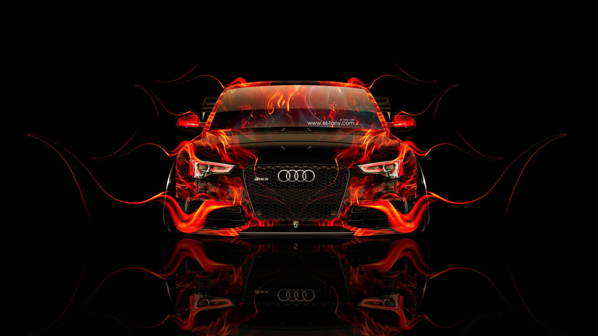 Audi RS5, red hot flames, vibrant orange flames, Full HD Desktop Wallpaper