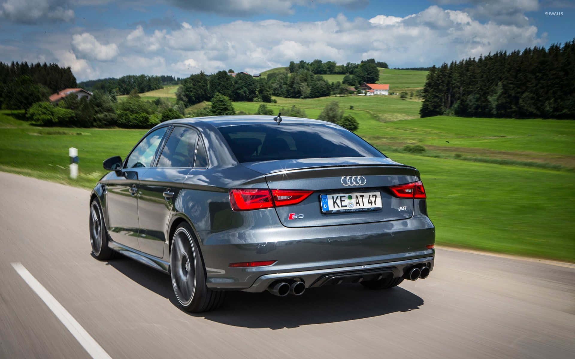 Audi S3, gray, rural road, Full HD Desktop Wallpaper