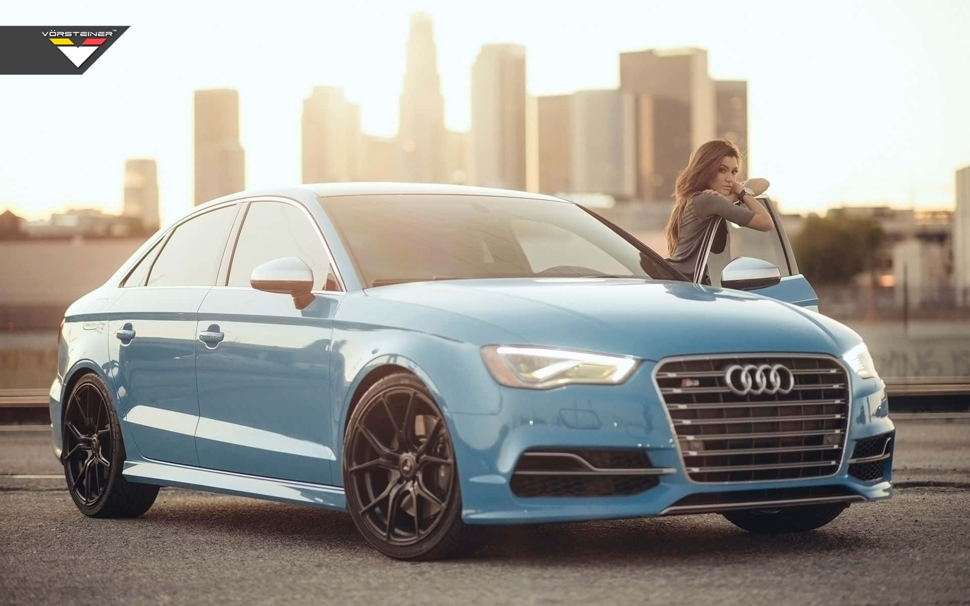Audi S3, light blue, city street, Full HD Desktop Wallpaper