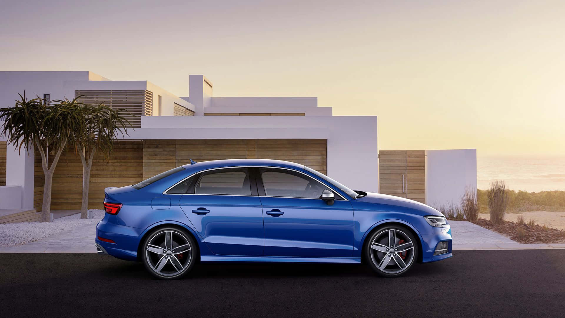 Audi S3, blue sedan, golden hour, Full HD Desktop Wallpaper