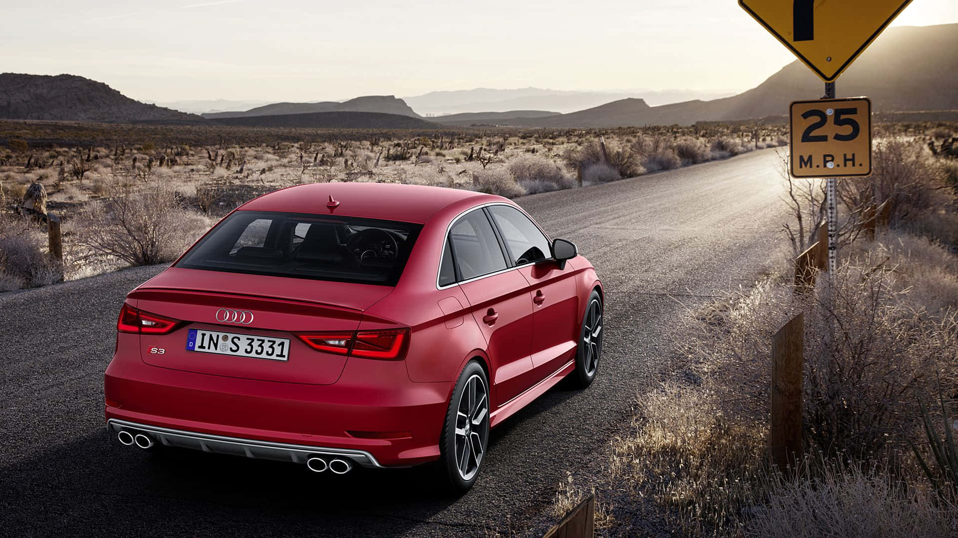 Audi S3, glossy red, desert road, Full HD Desktop Wallpaper