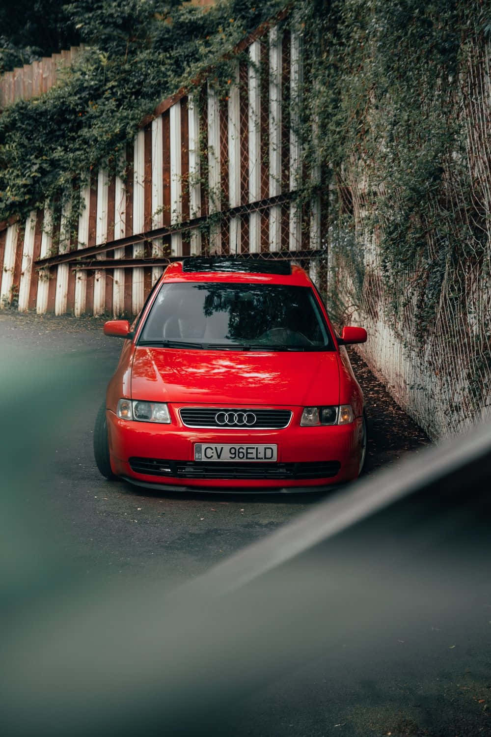 Audi S3, vibrant red, narrow street, HD Phone Wallpaper