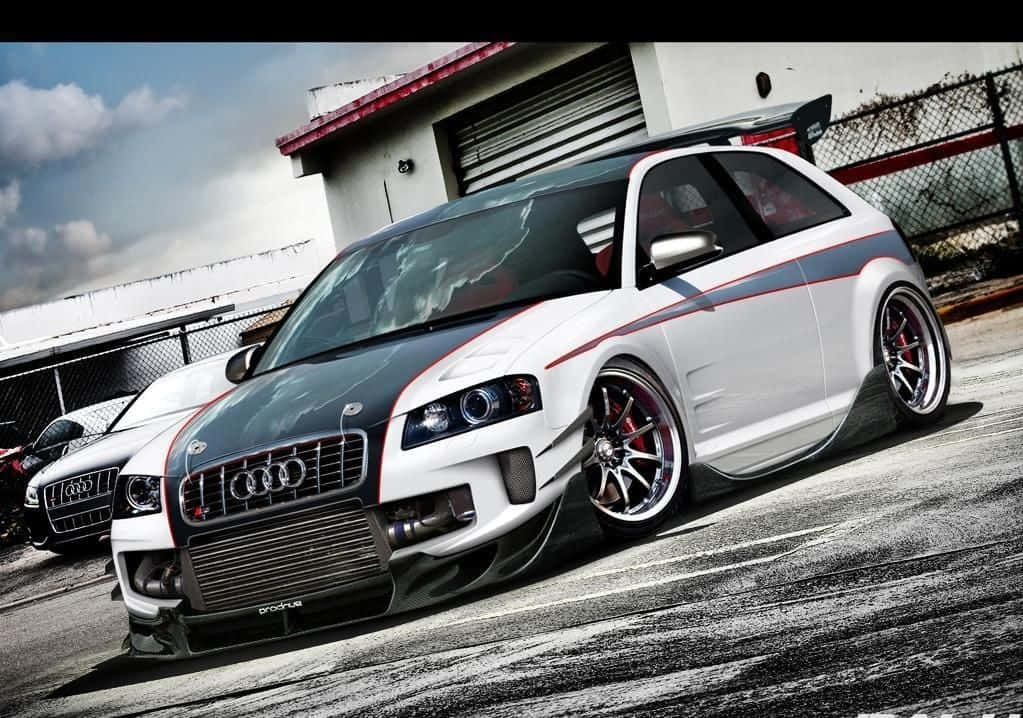Audi S3, white and black, red accents, SD Desktop Wallpaper