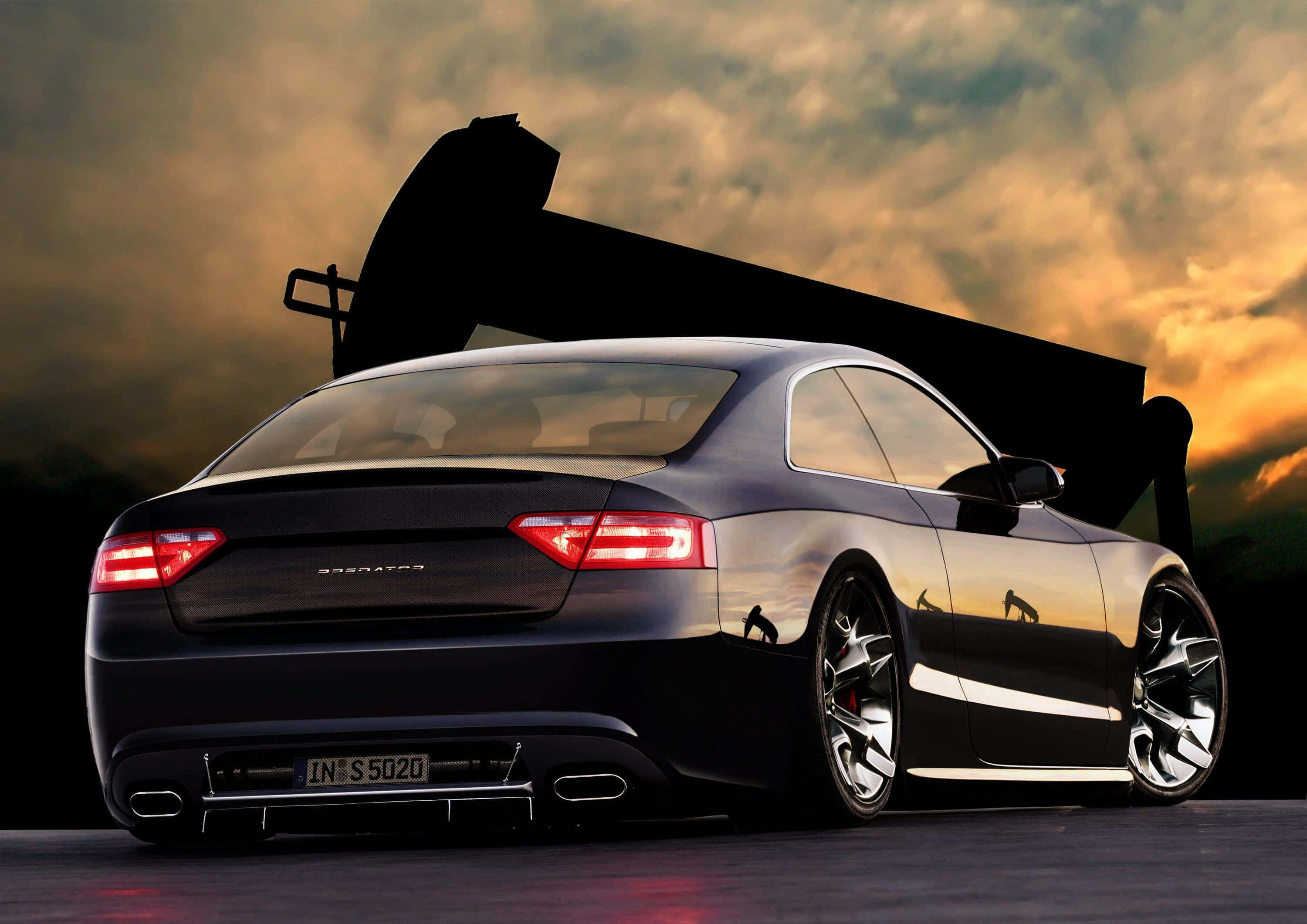 Audi S6, black sports car, glowing red taillights, 2K Desktop Wallpaper