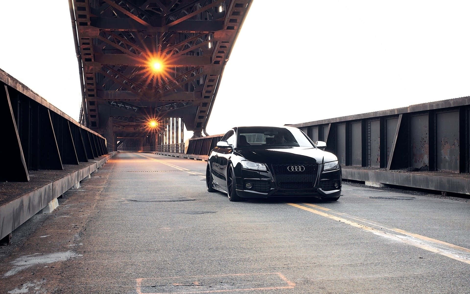 Audi S6, black, steel bridge, Full HD Desktop Wallpaper