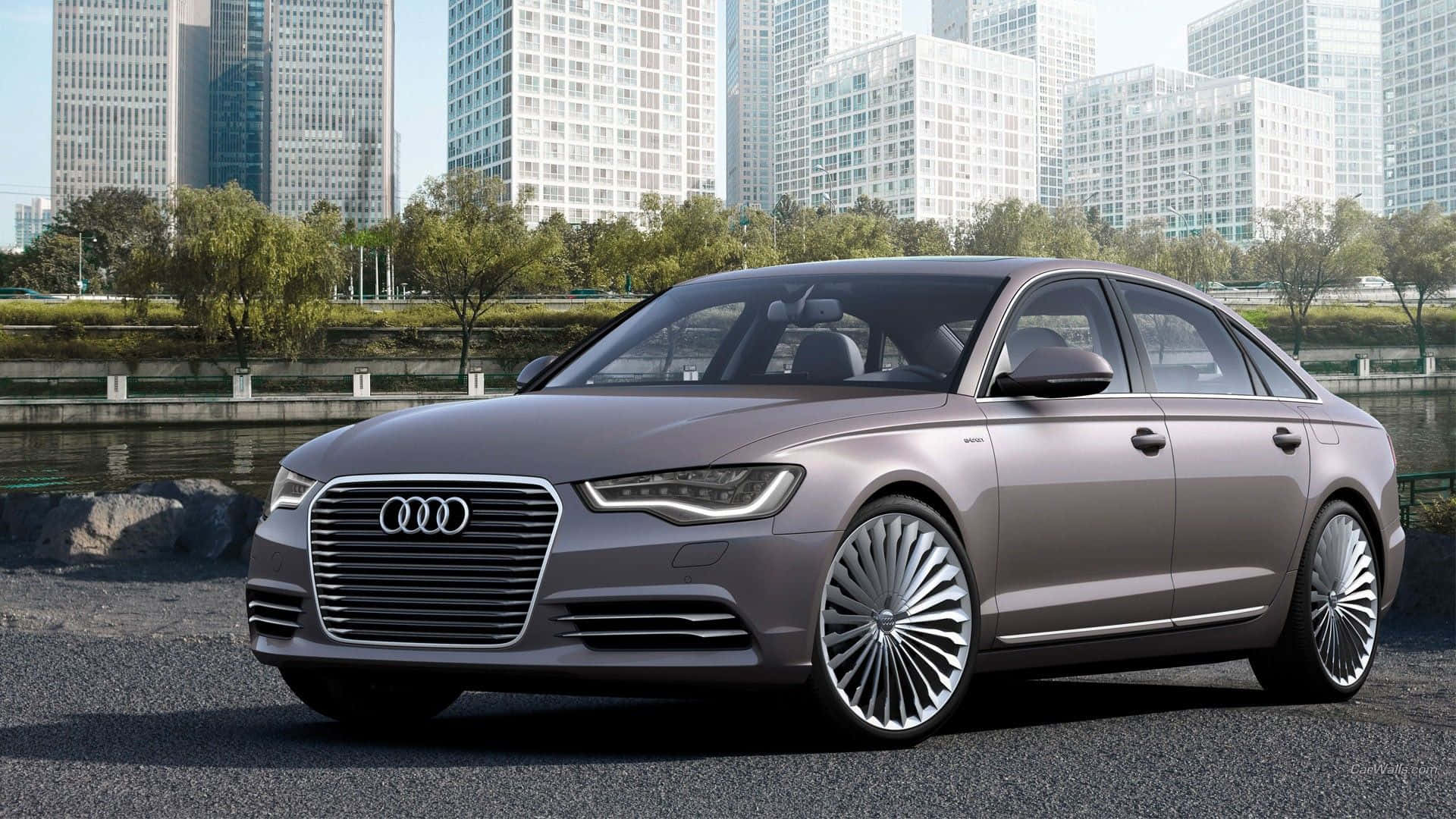 Audi S6, silver, river, Full HD Desktop Wallpaper