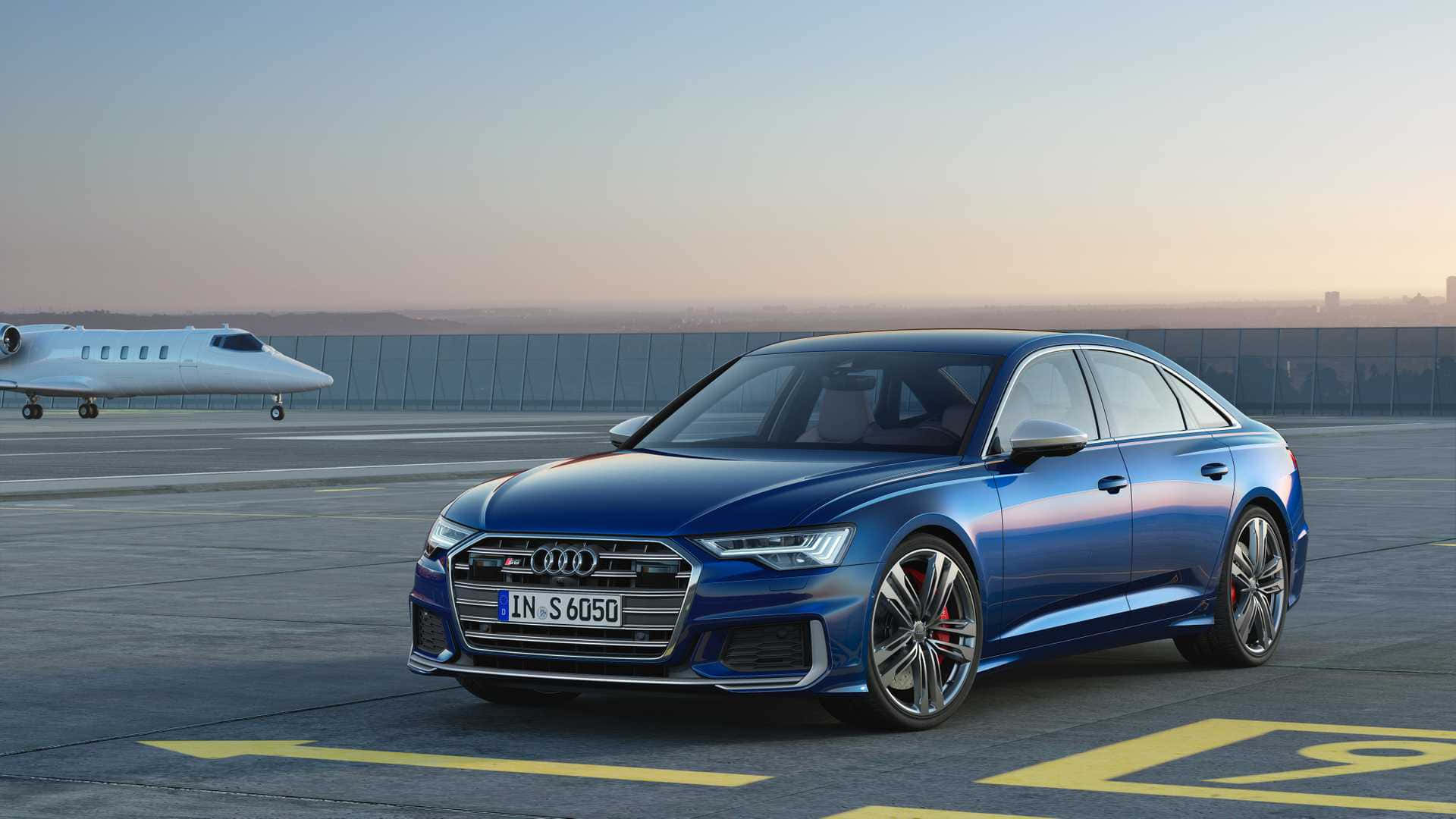 Audi S6, blue, airport tarmac, Full HD Desktop Wallpaper
