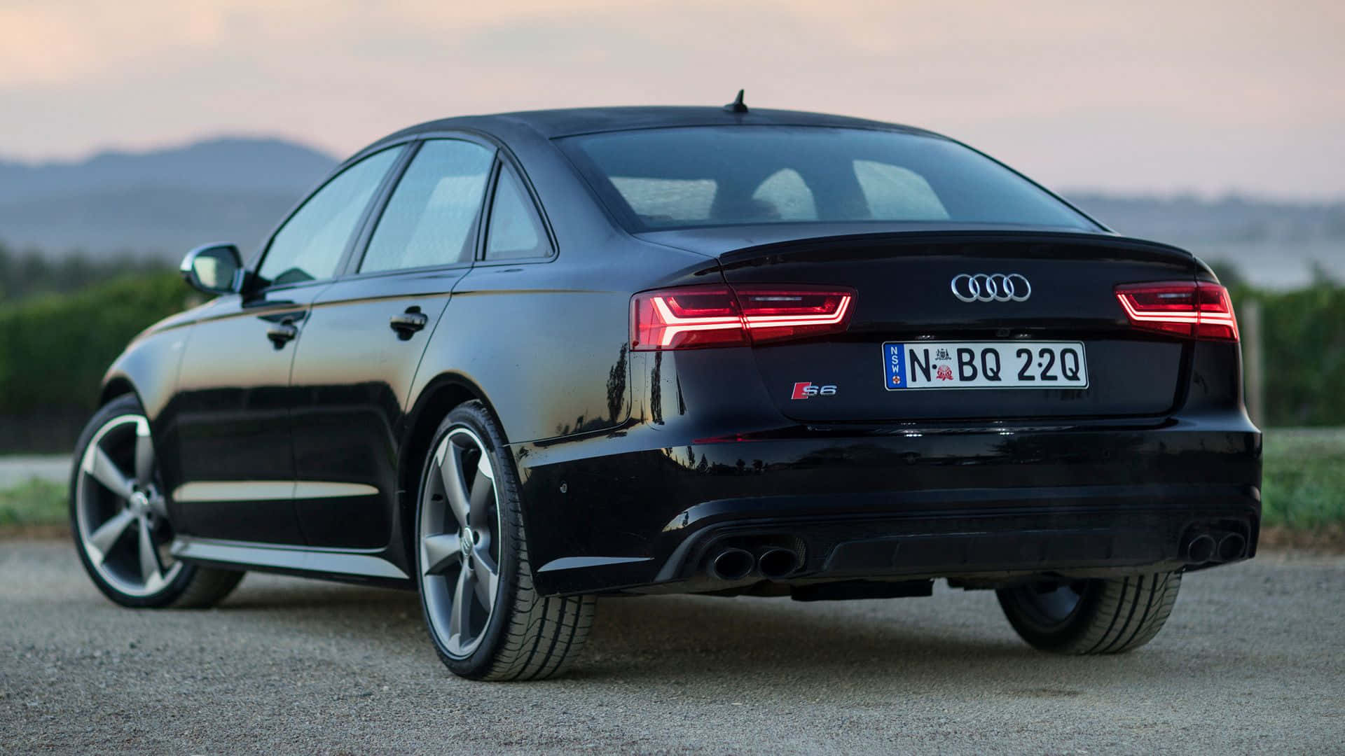 Audi S6, black, glowing red taillights, Full HD Desktop Wallpaper