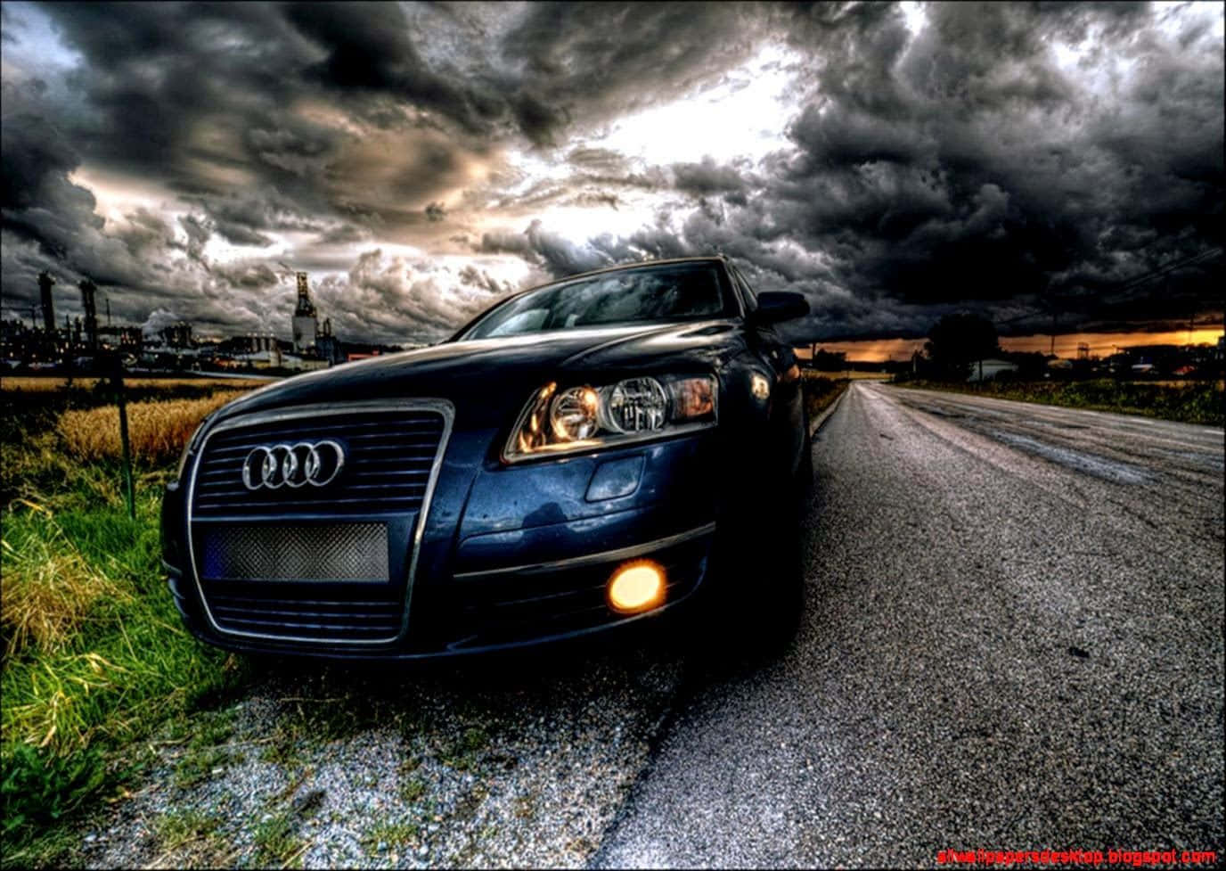 Audi S6, dark blue, glowing headlights, HD Desktop Wallpaper