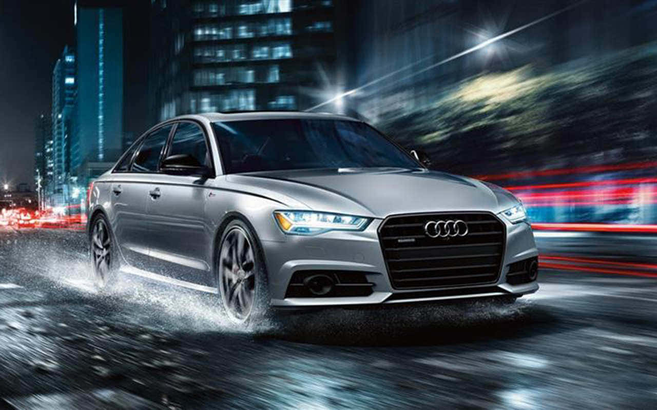 Audi S6, silver, rain-slicked city streets, HD Desktop Wallpaper