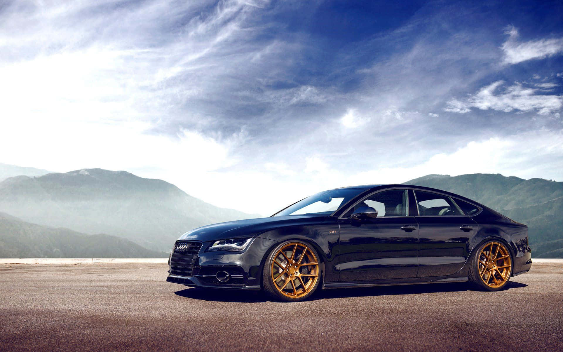 Audi S7, black, gold rims, Full HD Desktop Wallpaper