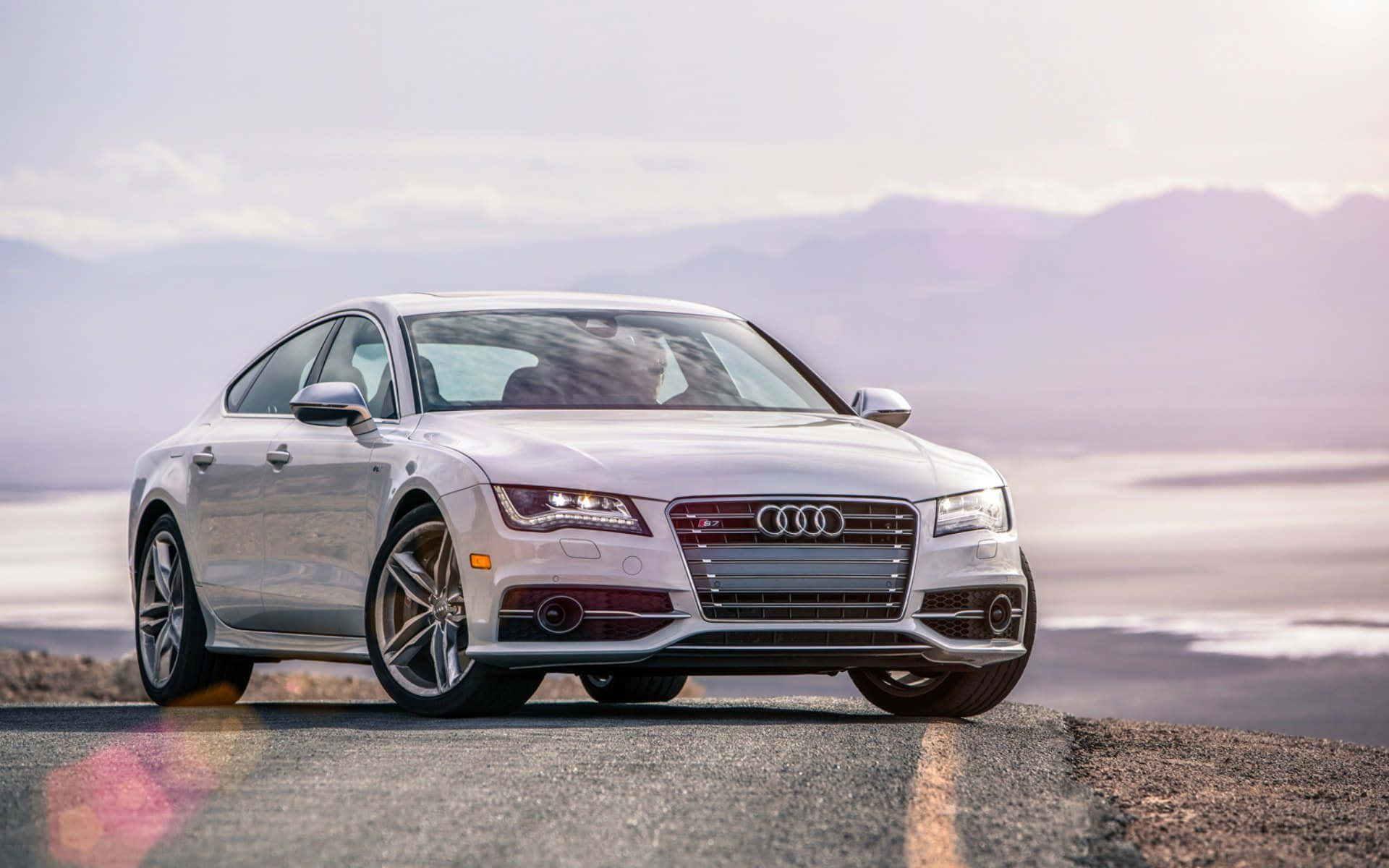Audi S7, silver, desert road, Full HD Desktop Wallpaper