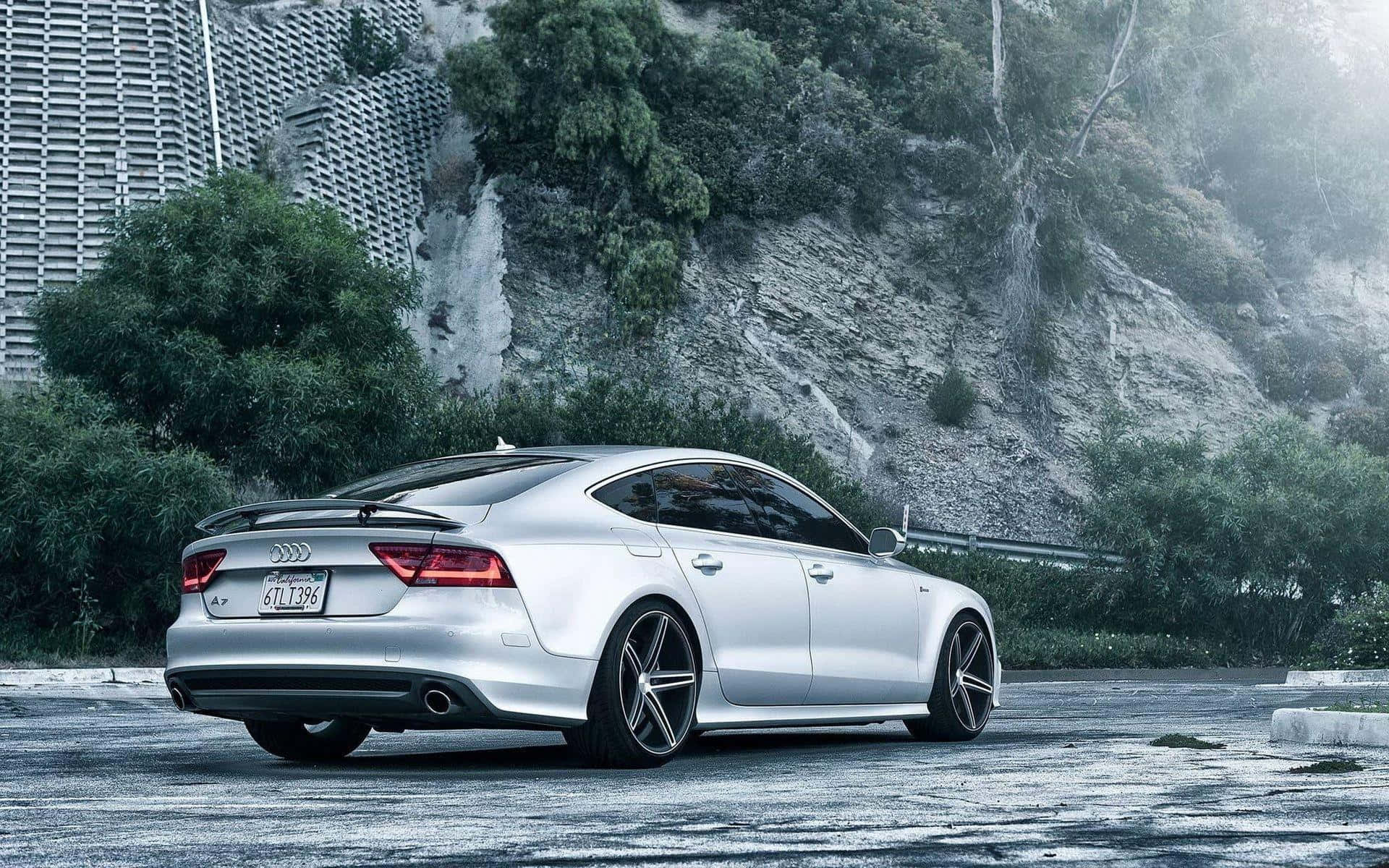Audi S7, silver, wet asphalt lot, Full HD Desktop Wallpaper