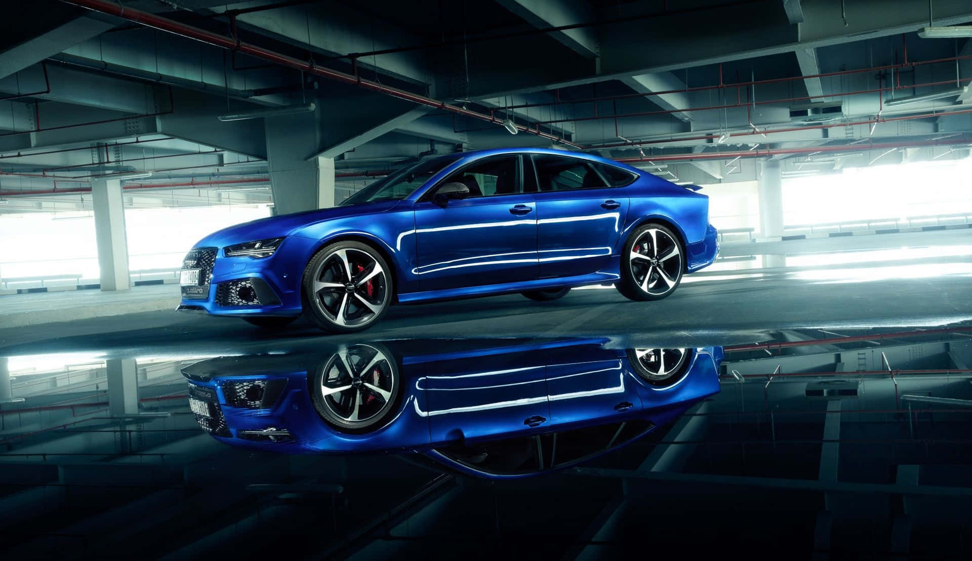 Audi S7, glossy blue, industrial lighting, Full HD Desktop Wallpaper