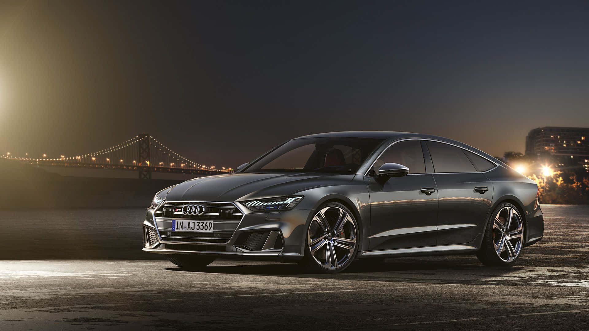Audi S7, dark gray, nighttime lighting, Full HD Desktop Wallpaper