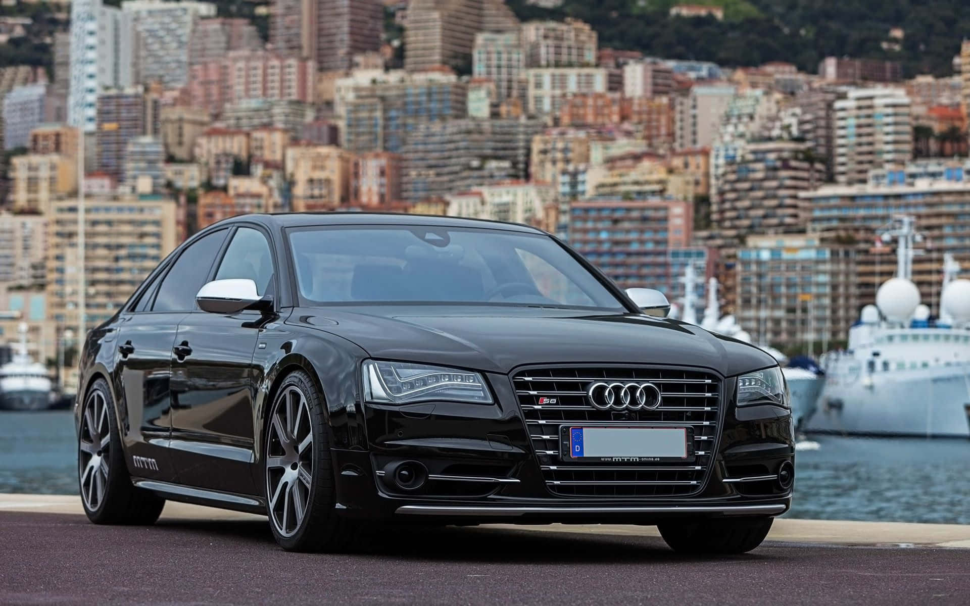 Audi S8, black, waterfront, Full HD Desktop Wallpaper