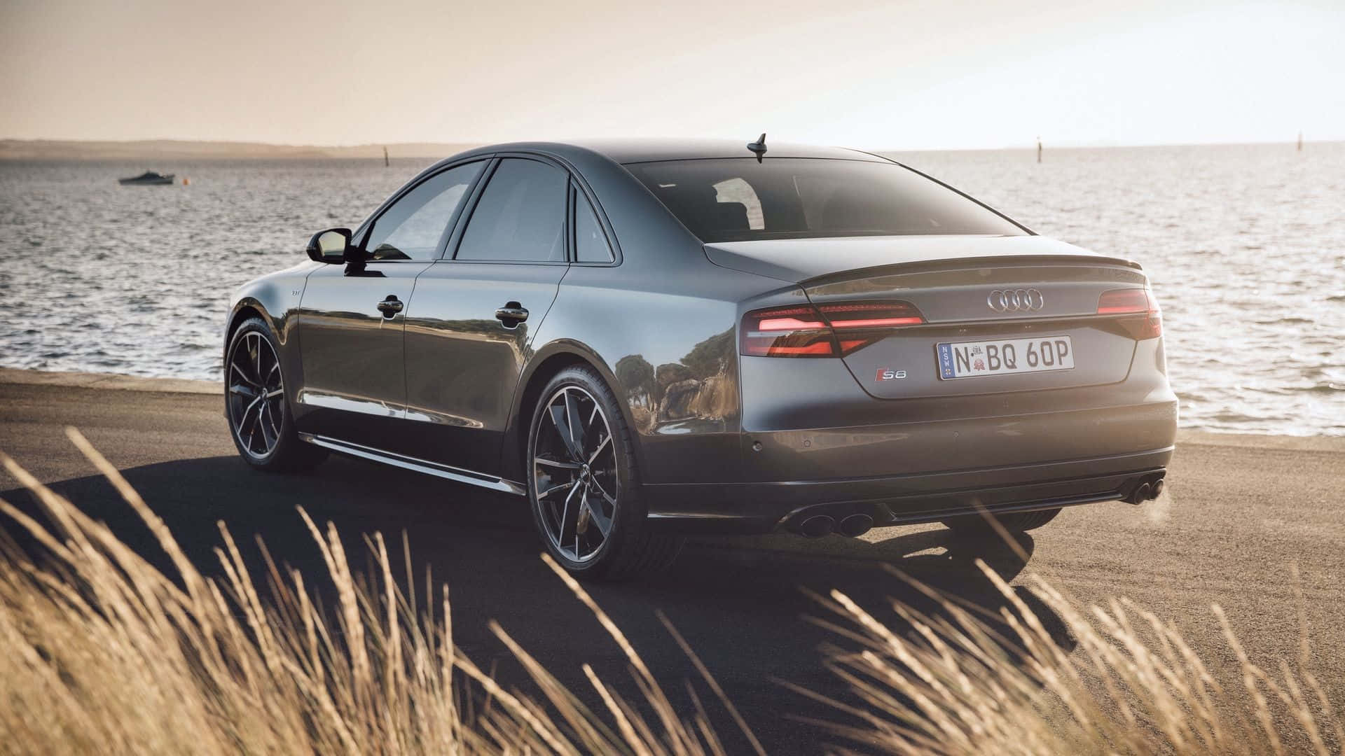 Audi S8, gray, coastal road, Full HD Desktop Wallpaper