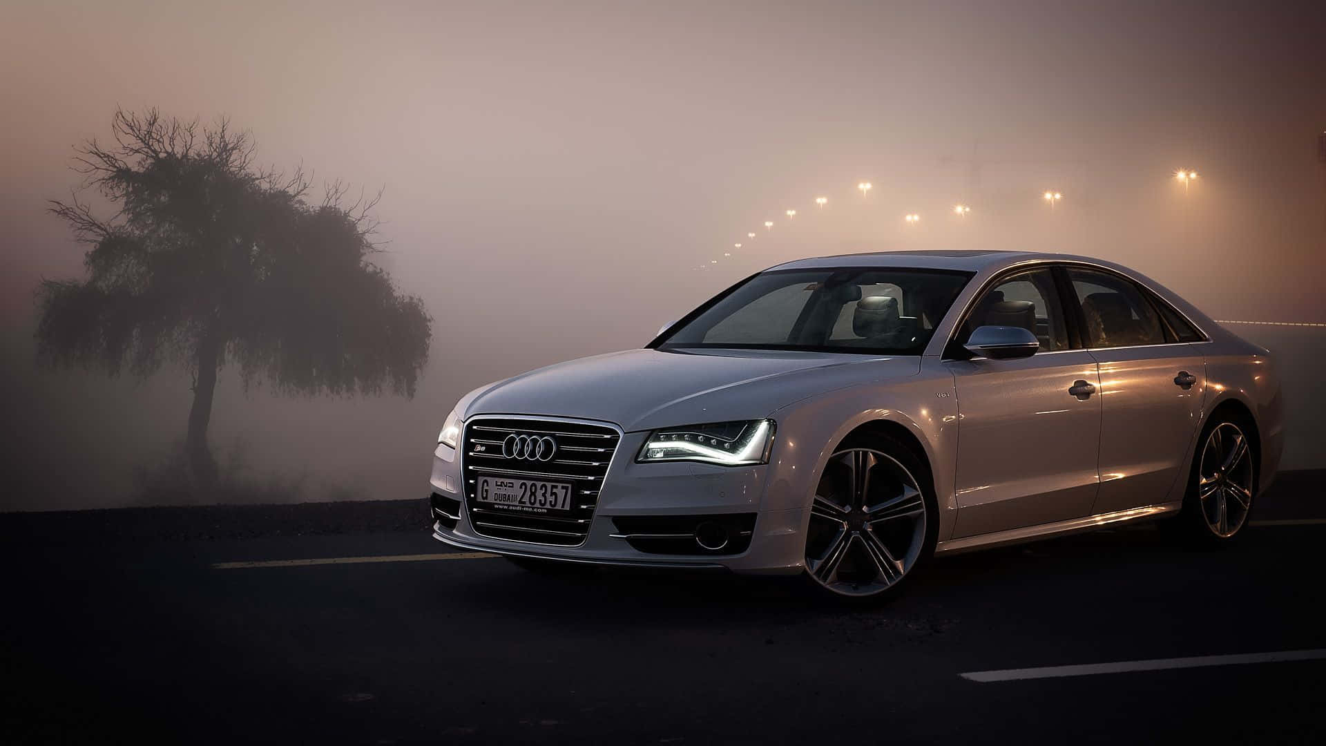 Audi S8, silver, foggy road, Full HD Desktop Wallpaper