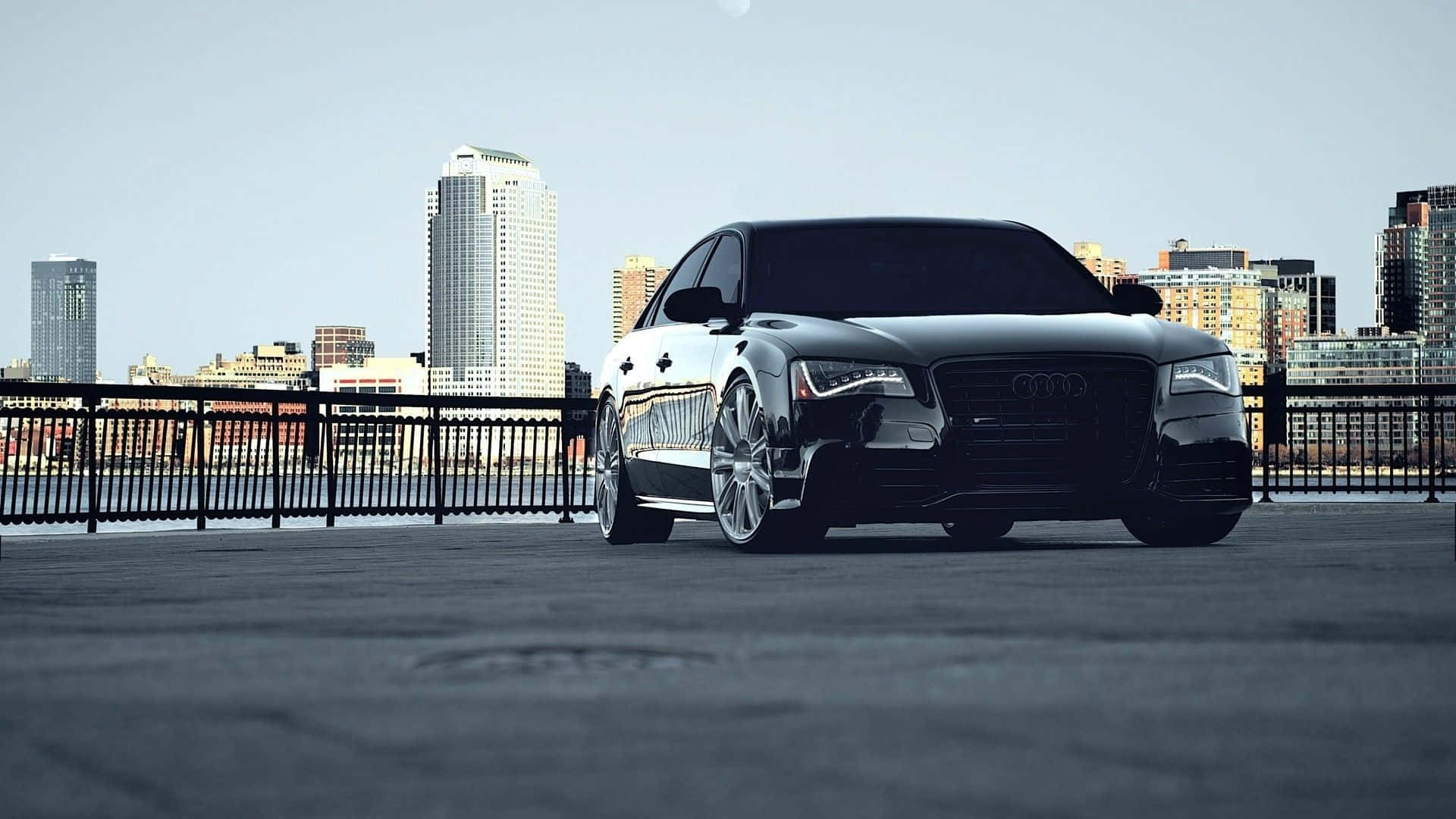 Audi S8, black, city rooftop, Full HD Desktop Wallpaper
