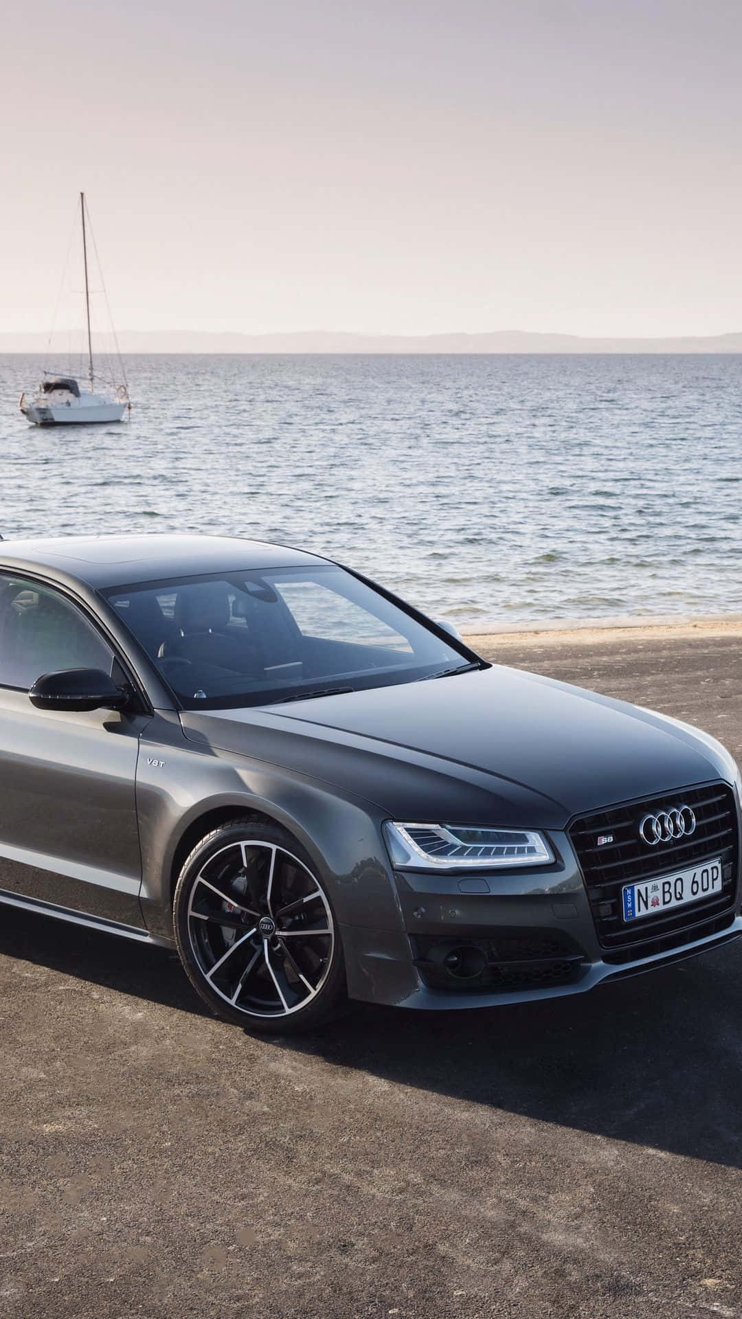 Audi S8, gray, seaside, Full HD Phone Wallpaper