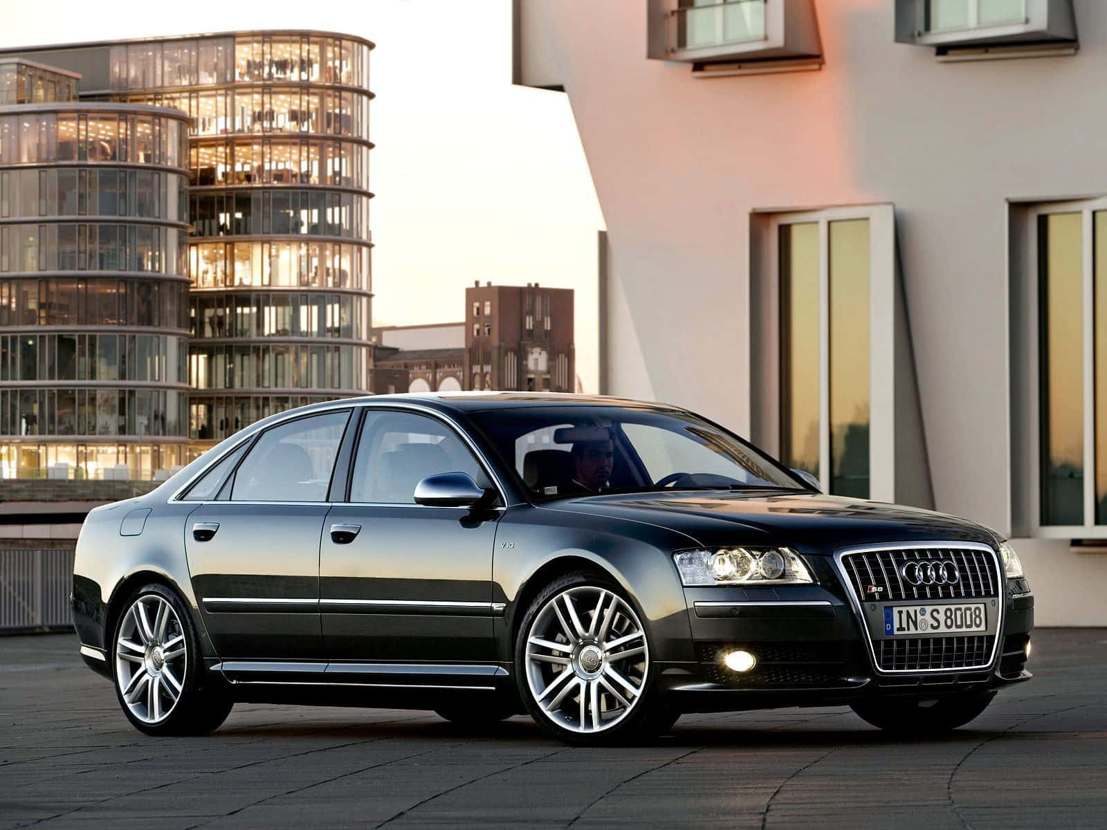 Audi S8, black, sunset, HD Desktop Wallpaper