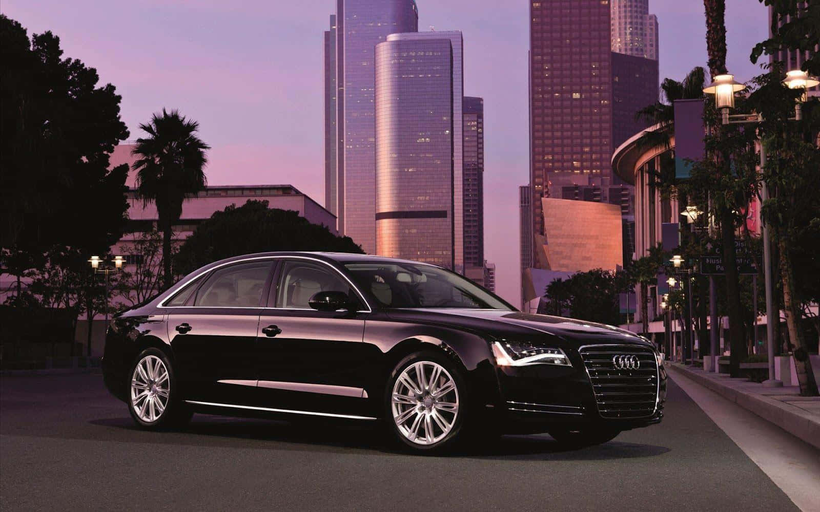 Audi S8, black, twilight lights, HD Desktop Wallpaper