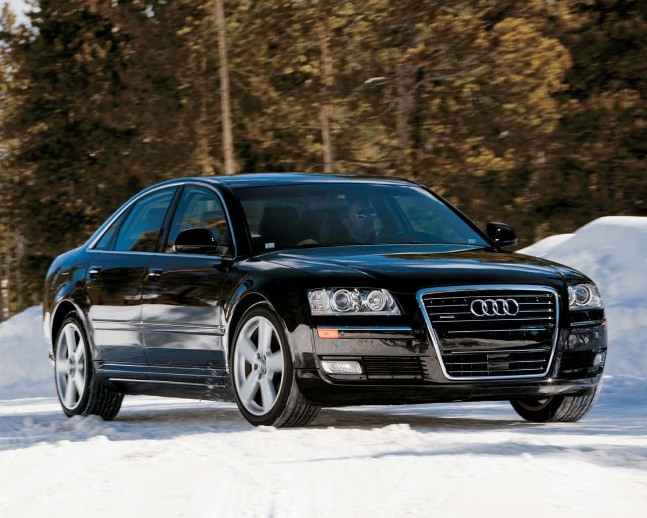 Audi S8, black, snowy forest, HD Desktop Wallpaper
