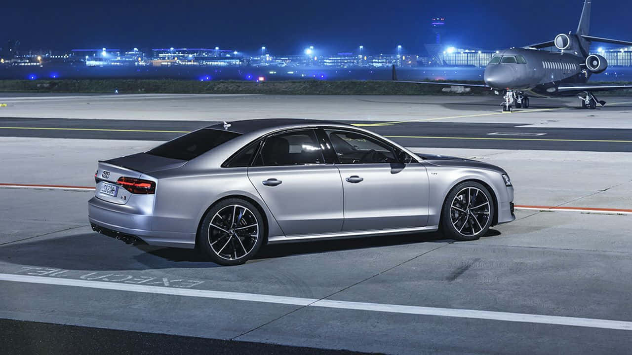 Audi S8, silver, airport tarmac, HD Desktop Wallpaper