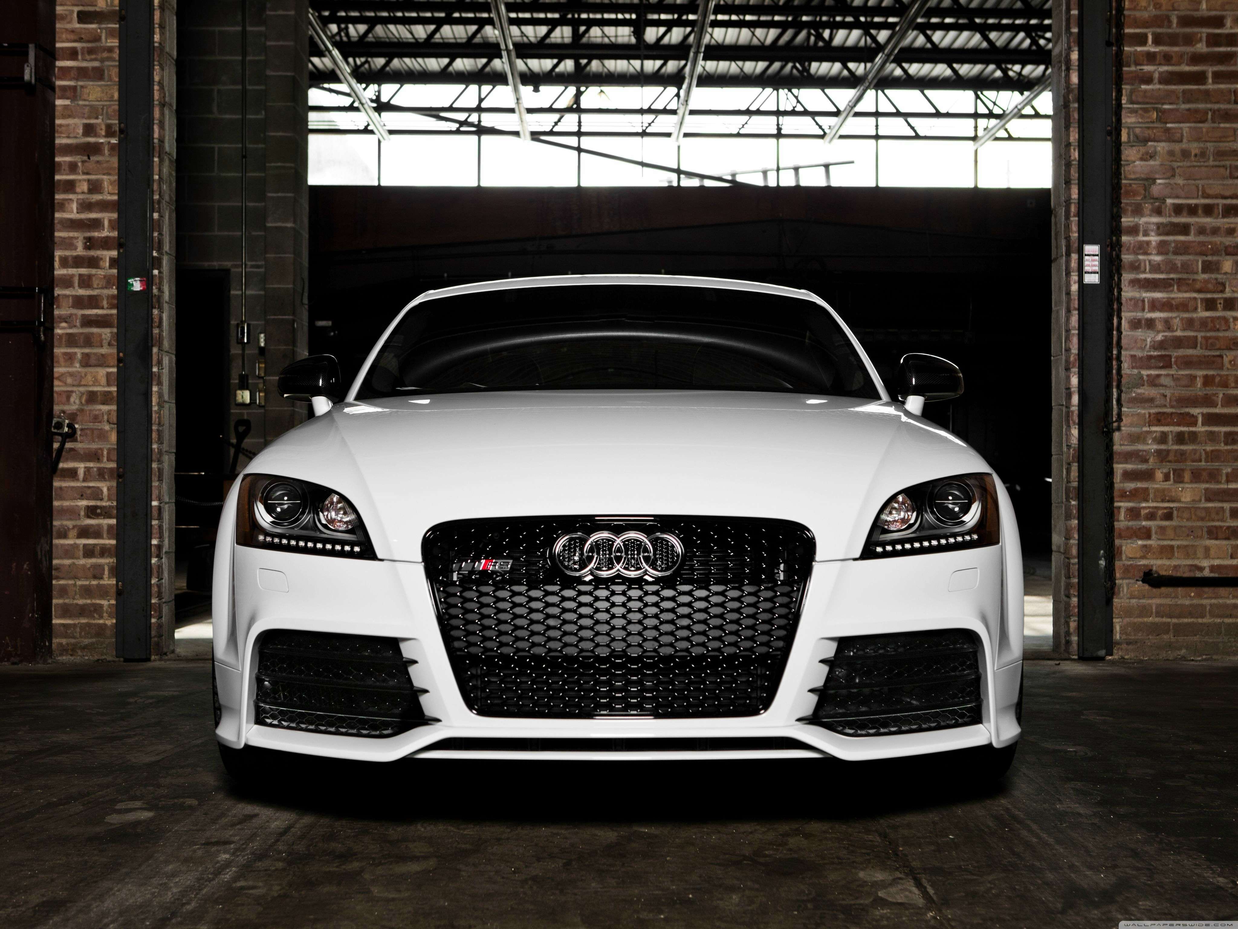 Audi TT RS, white, brick-walled garage, 4K Desktop Wallpaper
