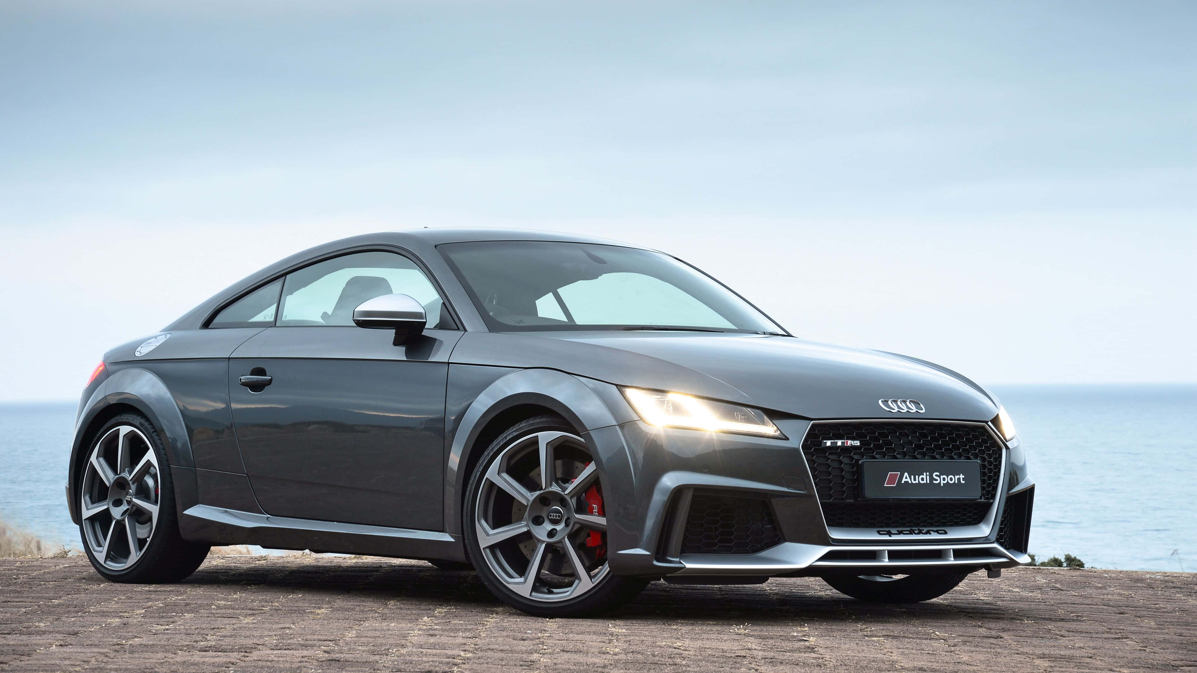 Audi TT RS, gray, cliff, 4K Desktop Wallpaper