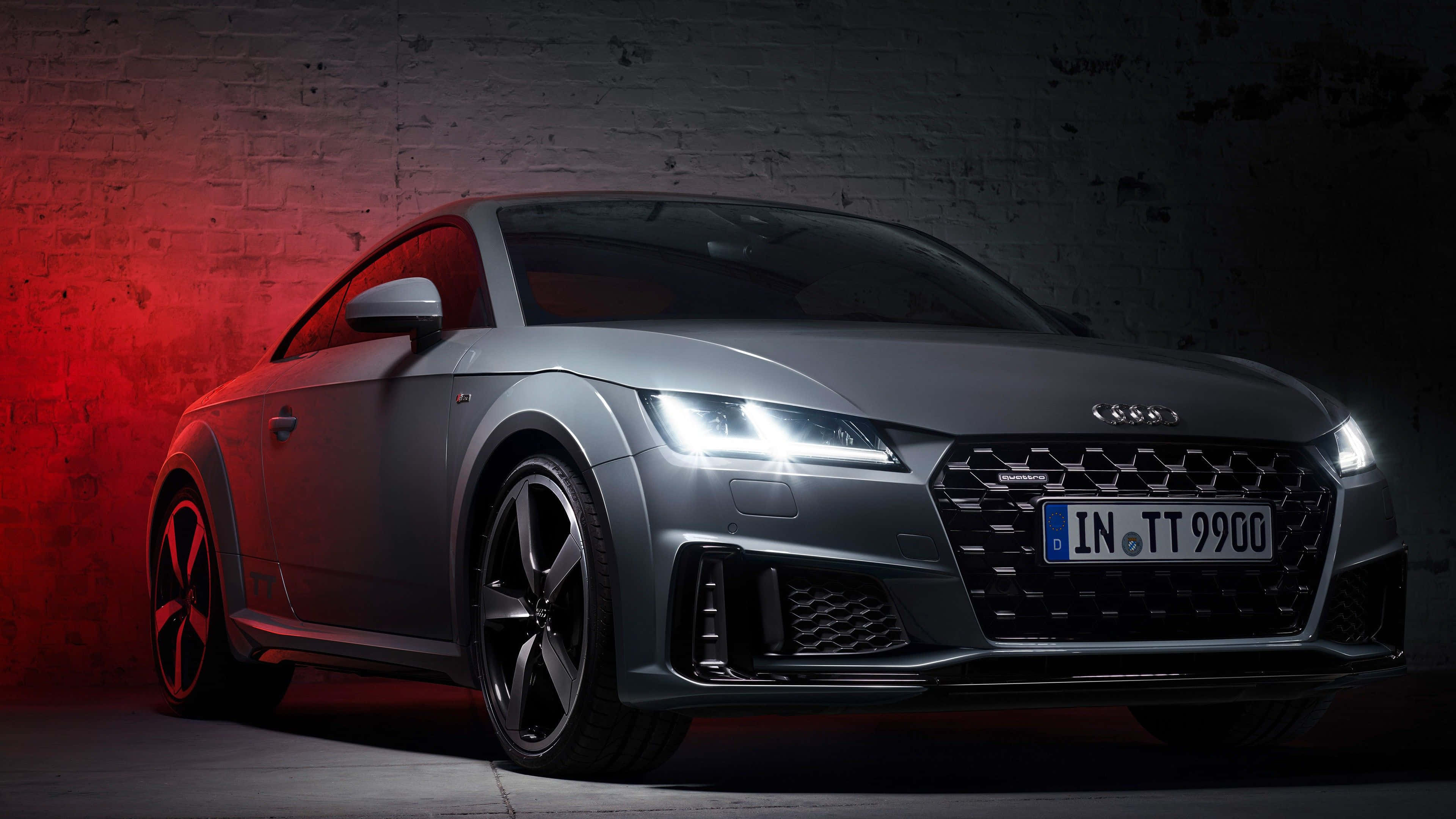 Audi TT, silver, dramatic red lighting, 4K Desktop Wallpaper