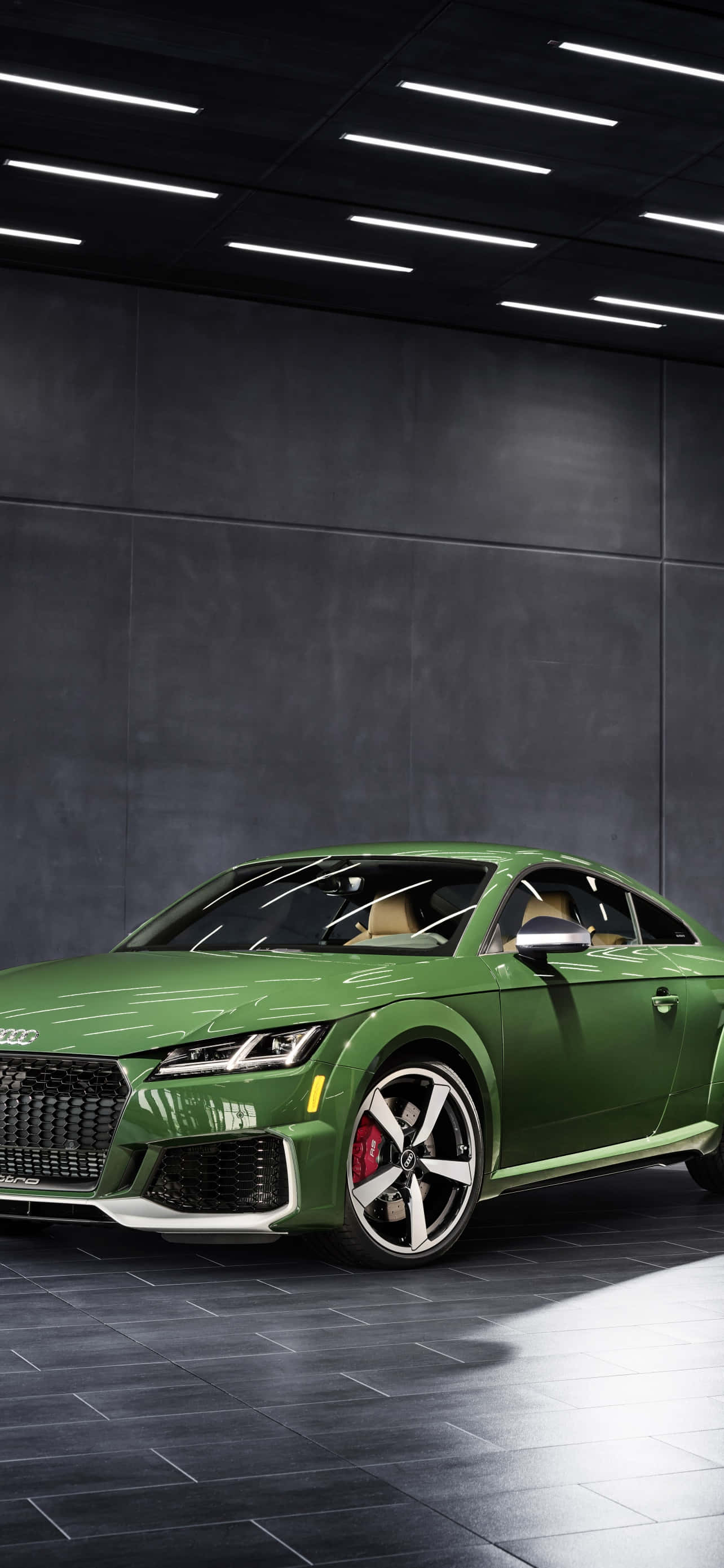 Audi TT RS, green, bright ceiling lights, 2K Phone Wallpaper