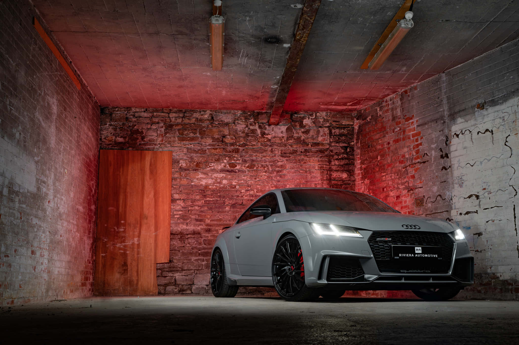 Audi TT RS, silver, dramatic red lighting, Full HD Desktop Wallpaper
