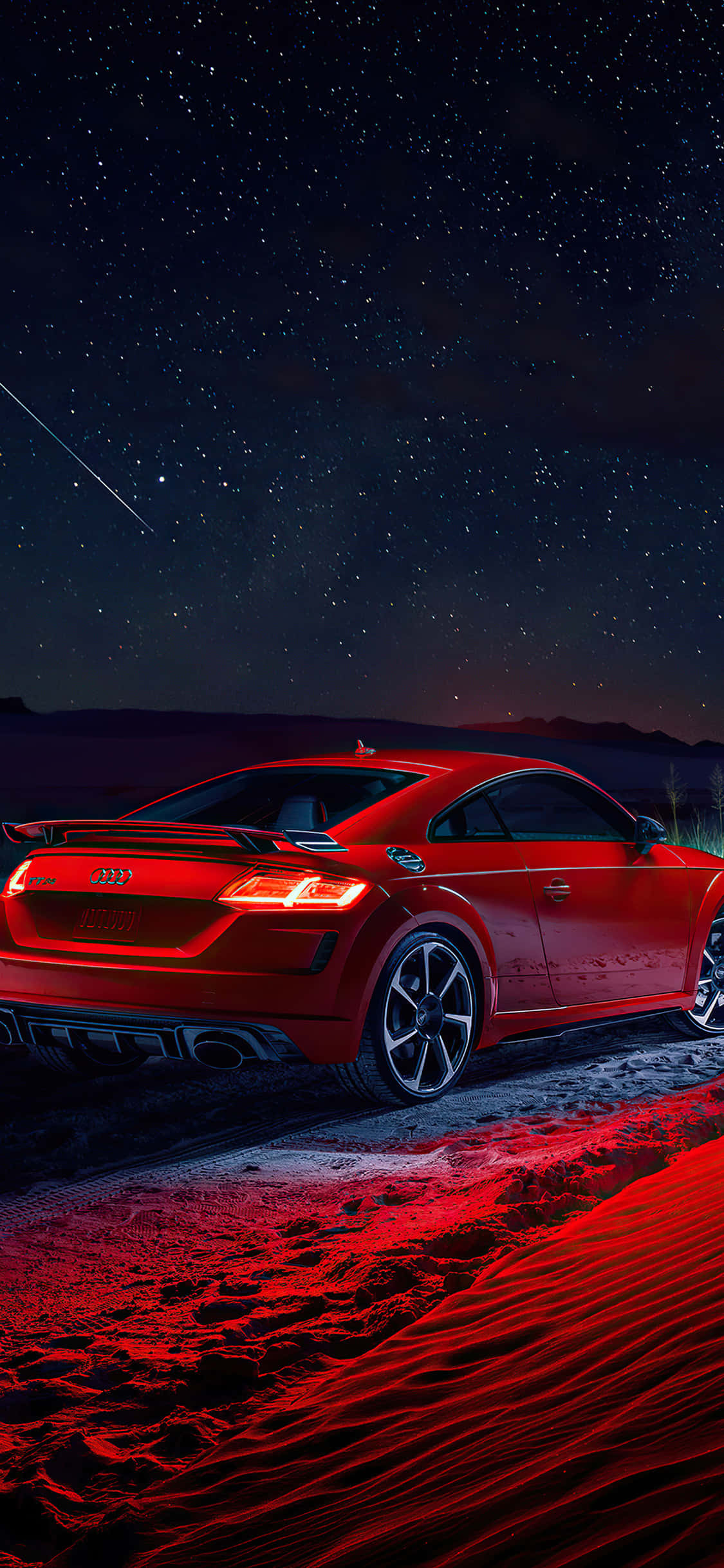 Audi TT RS, red sports car, starry night sky, Full HD Phone Wallpaper