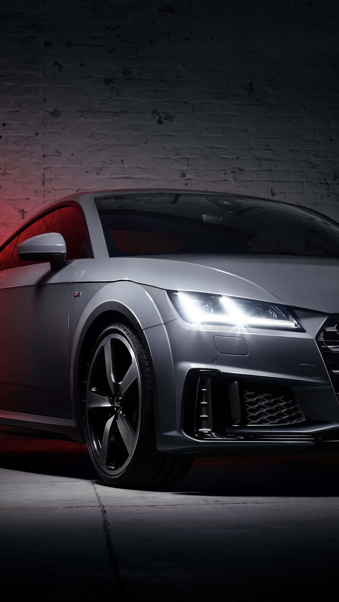 Audi TT RS, silver, glowing headlights, Full HD Phone Wallpaper