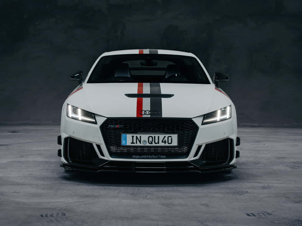 Audi TT RS, white, red black racing stripes, SD Desktop Wallpaper