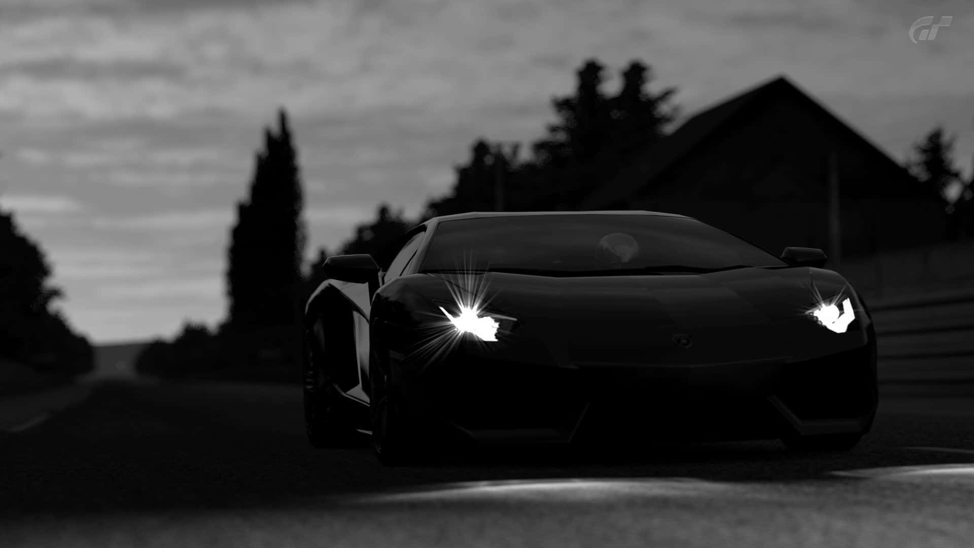 Audi, black sports car, glowing headlights, Full HD Desktop Wallpaper