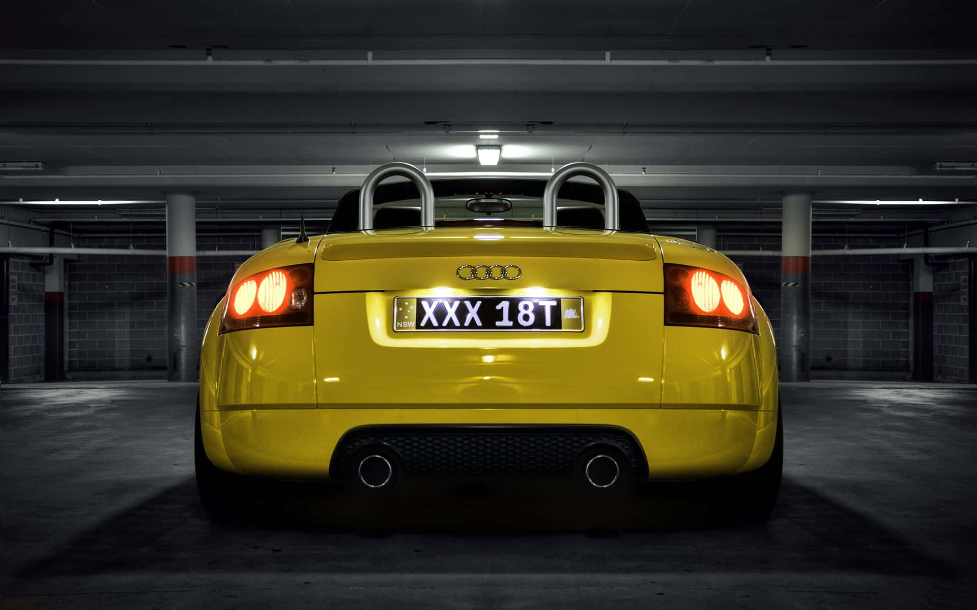 Audi TT, yellow, glowing red taillights, Full HD Desktop Wallpaper