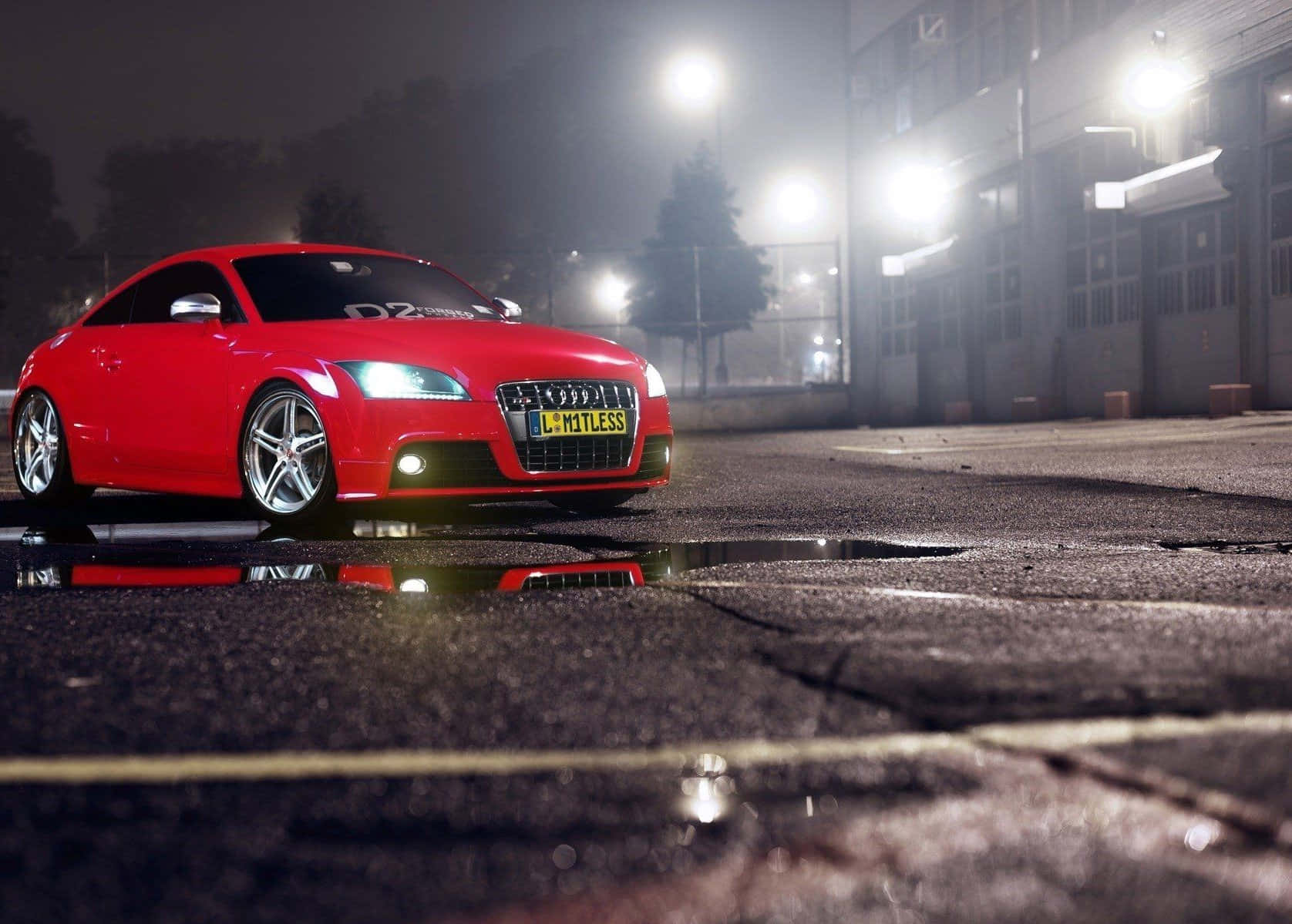 Audi TT, vibrant red, streetlights, HD Desktop Wallpaper