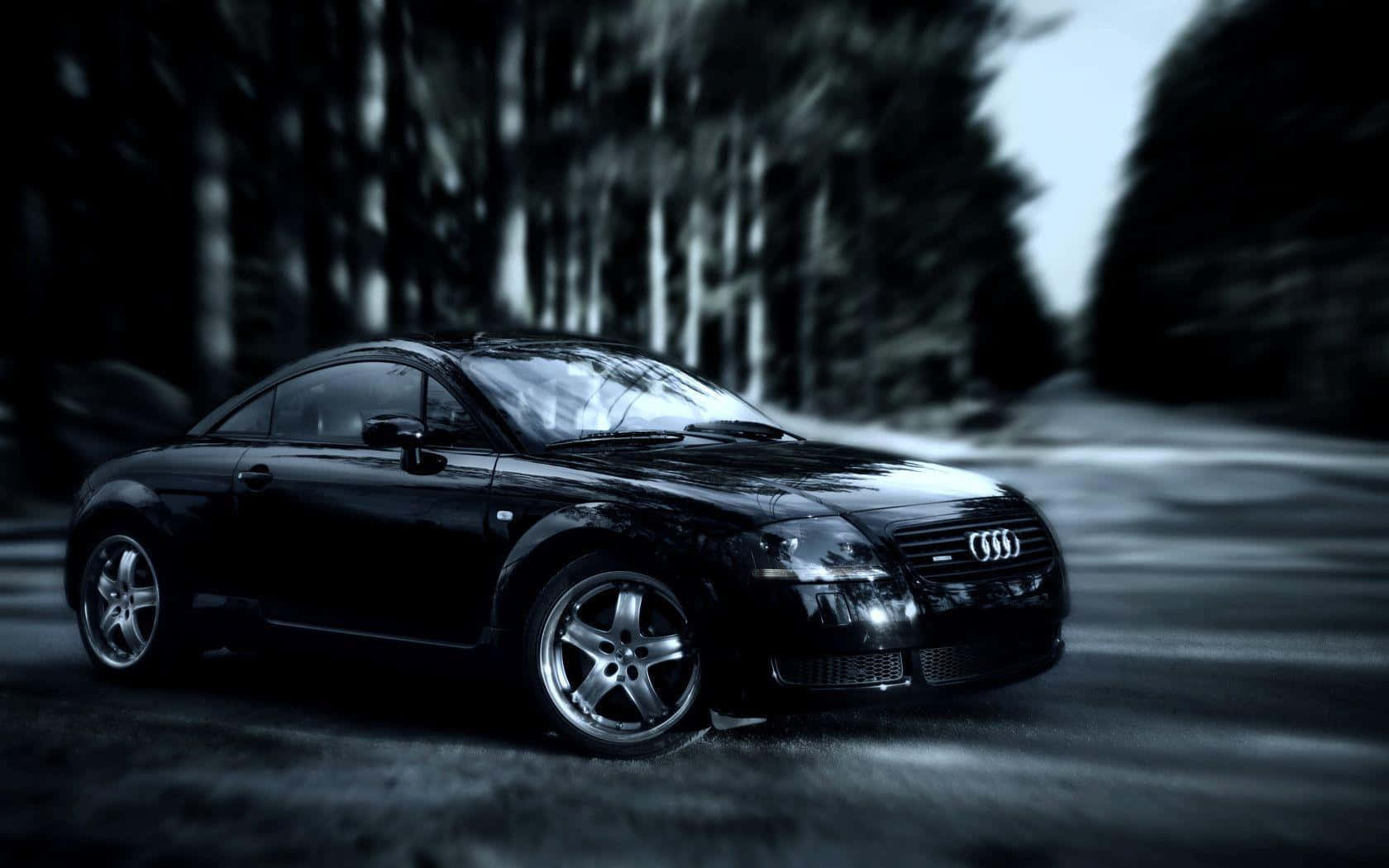 Audi TT, black, misty forest road, HD Desktop Wallpaper