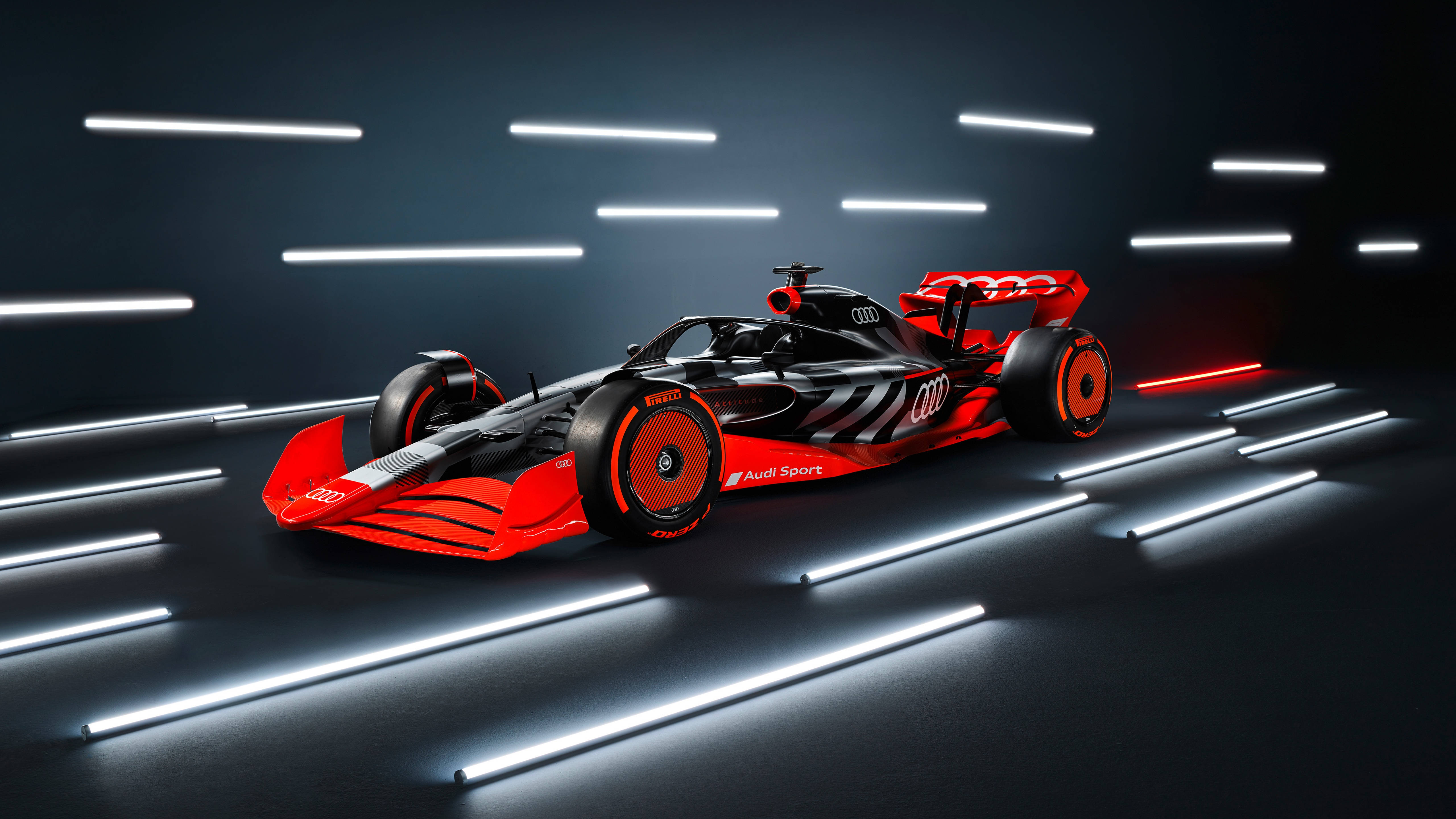 Audi, red and black, neon strips, 5K Desktop Wallpaper