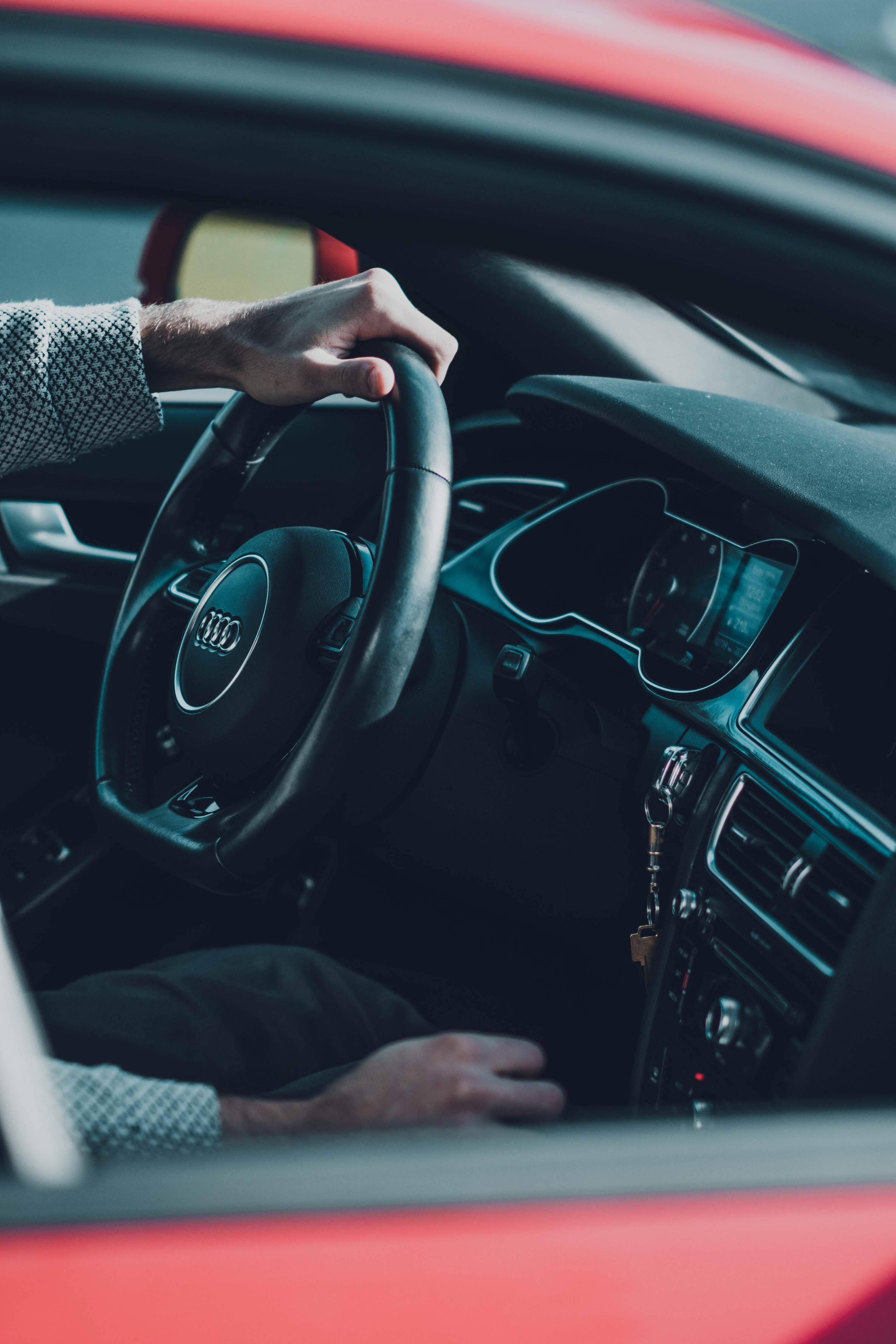 Audi, red, steering wheel, 4K Phone Wallpaper