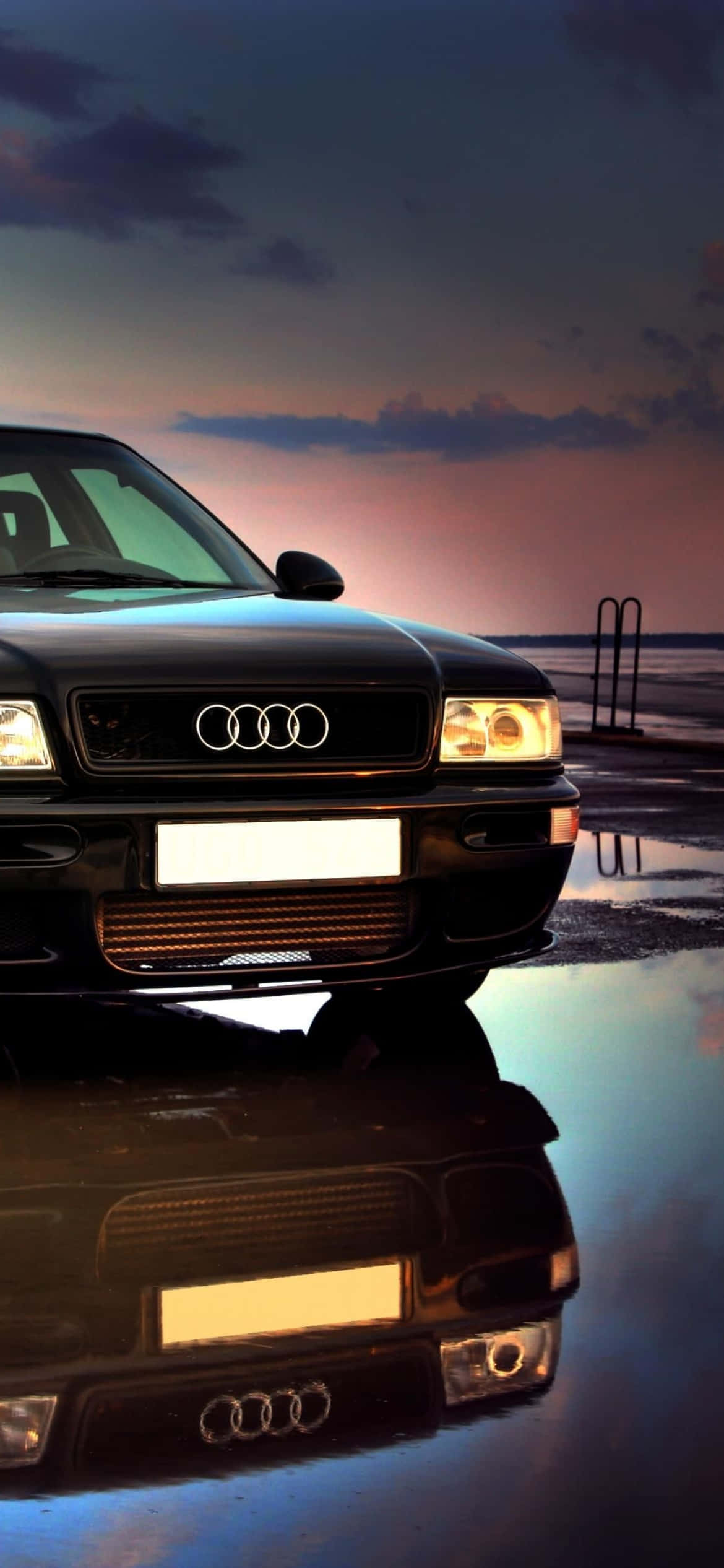 Audi, black, glowing headlights, Full HD Phone Wallpaper