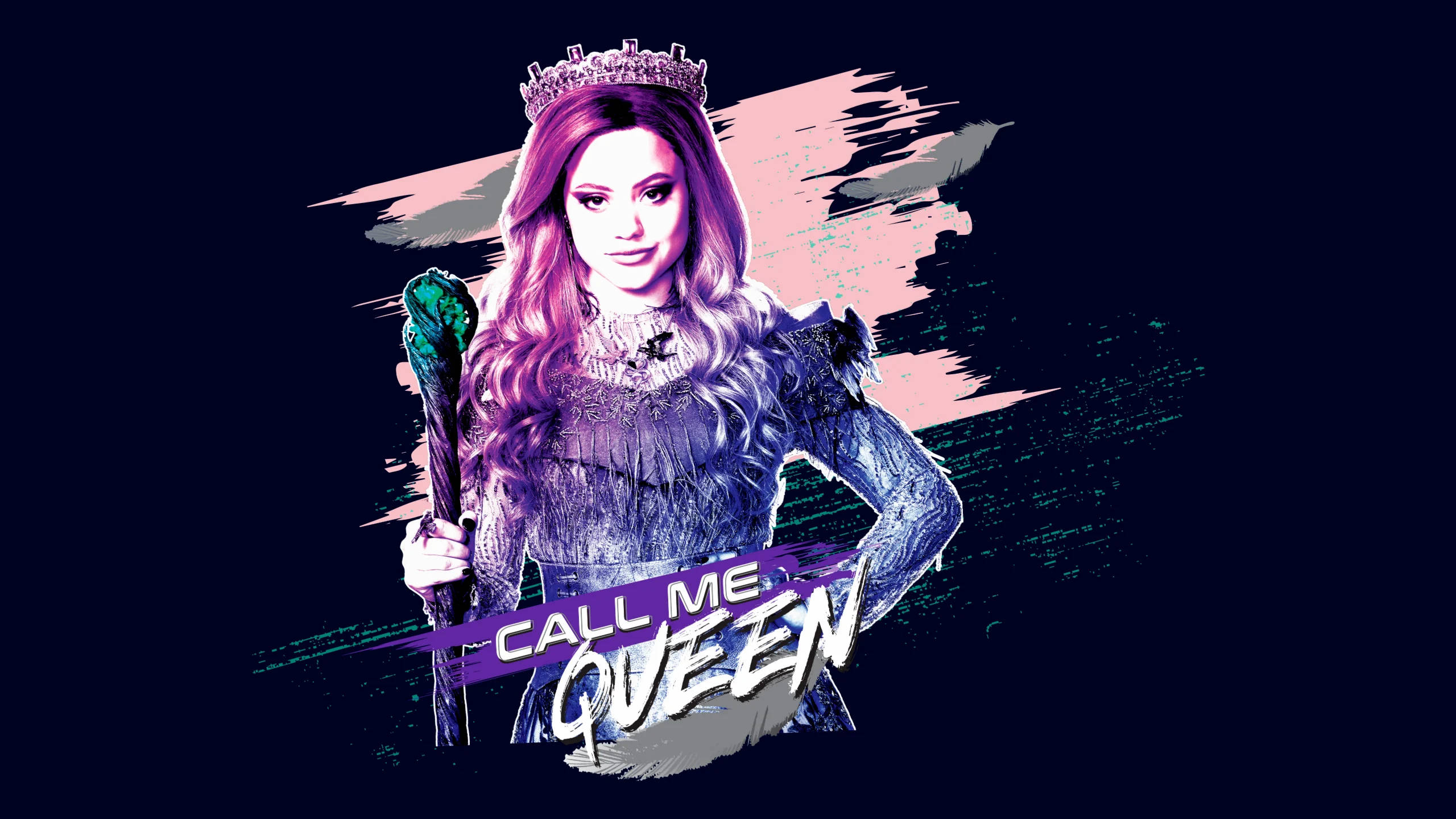 Audrey Descendants, crowned woman, purple hair, 2K Desktop Wallpaper