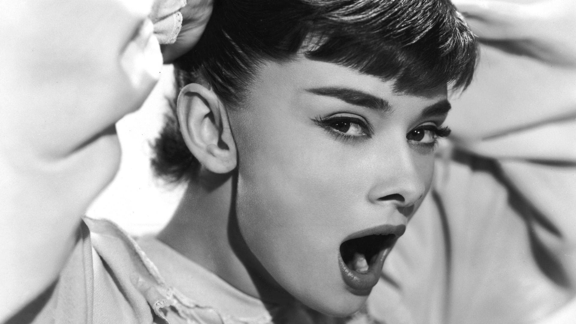 Audrey Hepburn, black and white, close-up, Full HD Desktop Wallpaper