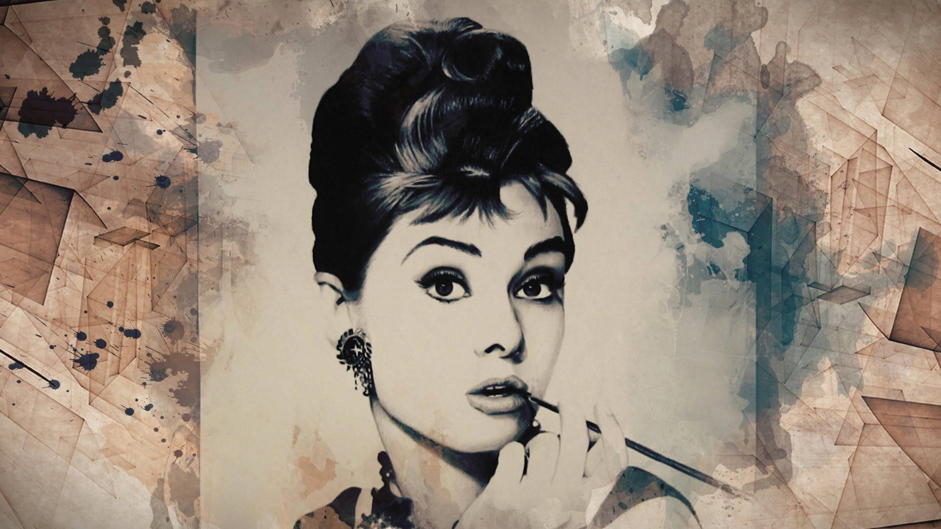 Audrey Hepburn, lipstick, textured abstract background, Full HD Desktop Wallpaper
