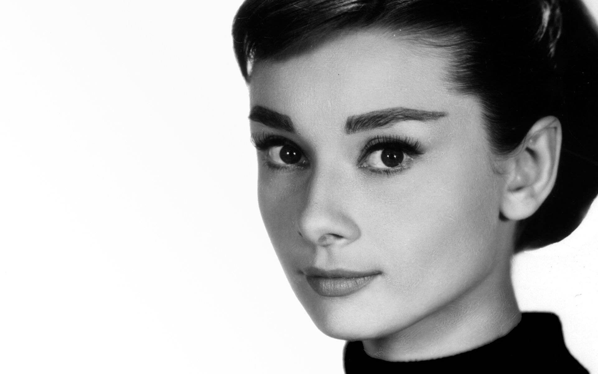 Audrey Hepburn, black and white, close-up portrait, Full HD Desktop Wallpaper