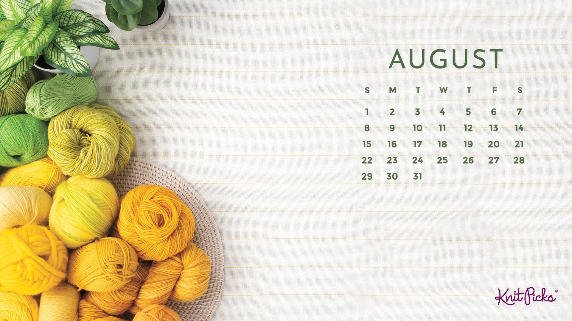 August 2021 Calendar, yarn, plant, Full HD Desktop Wallpaper